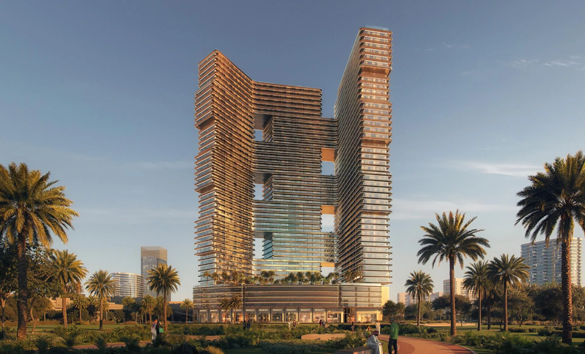 Binghatti Sky Terraces за пальмами парка