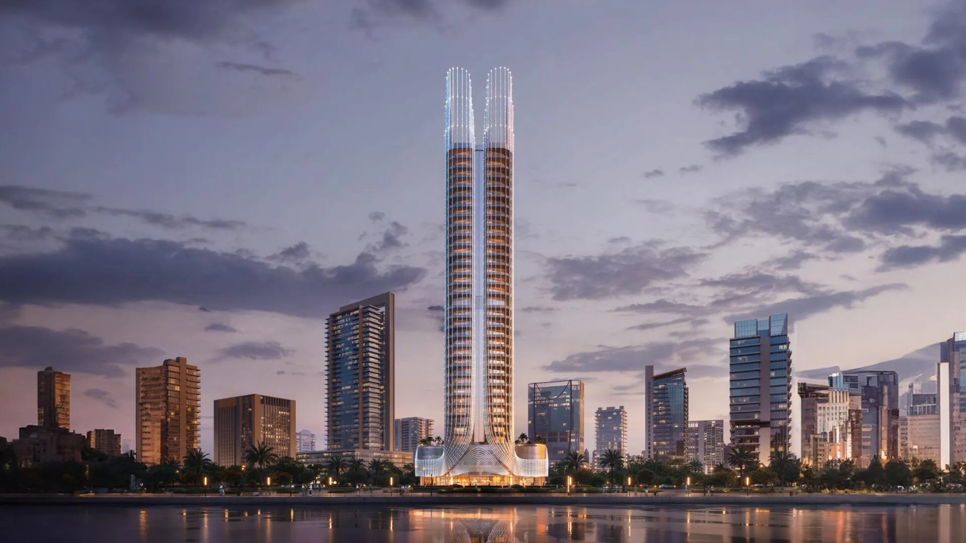 Binghatti Skyhall в сумерках