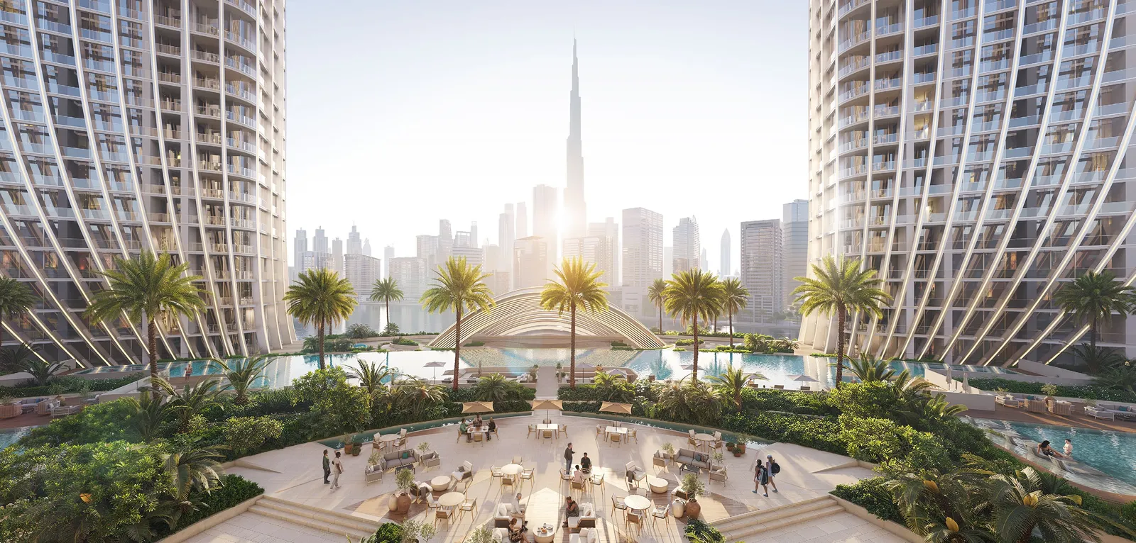 Бассейн Skyrise с видом на Бурдж-Халифу. Визуализация Binghatti
