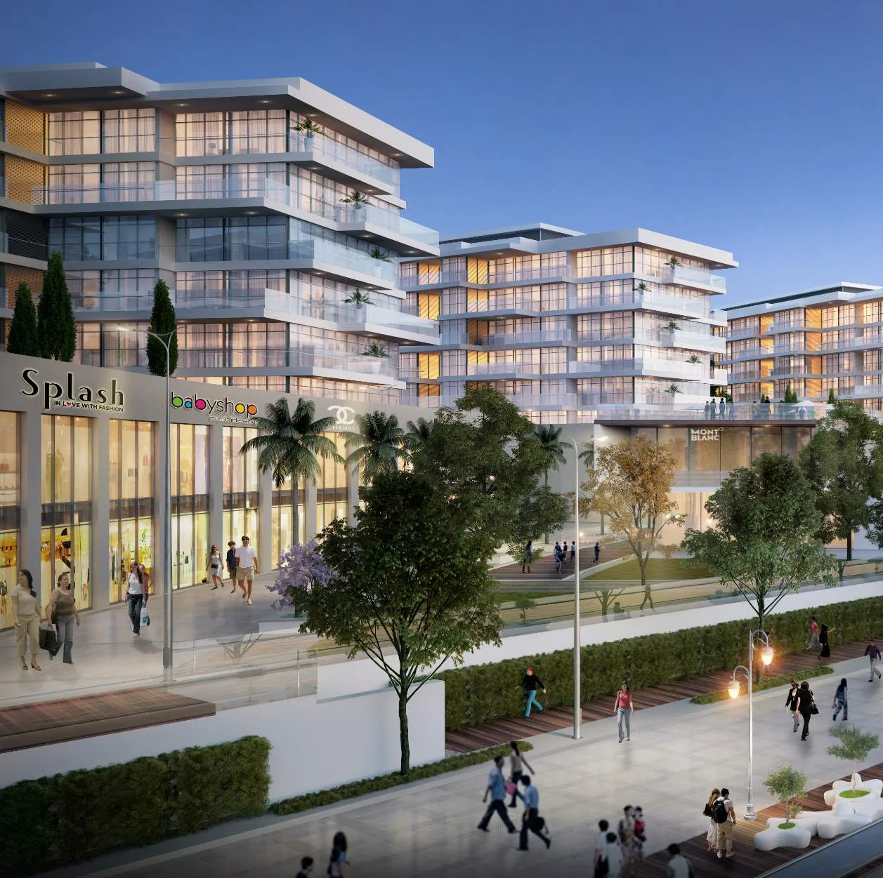 Прогулочная зона с магазинами у корпусов Blue Bay Walk