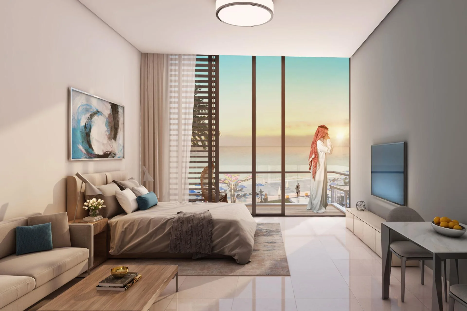 Студия Blue Bay Walk с балконом на закате у моря