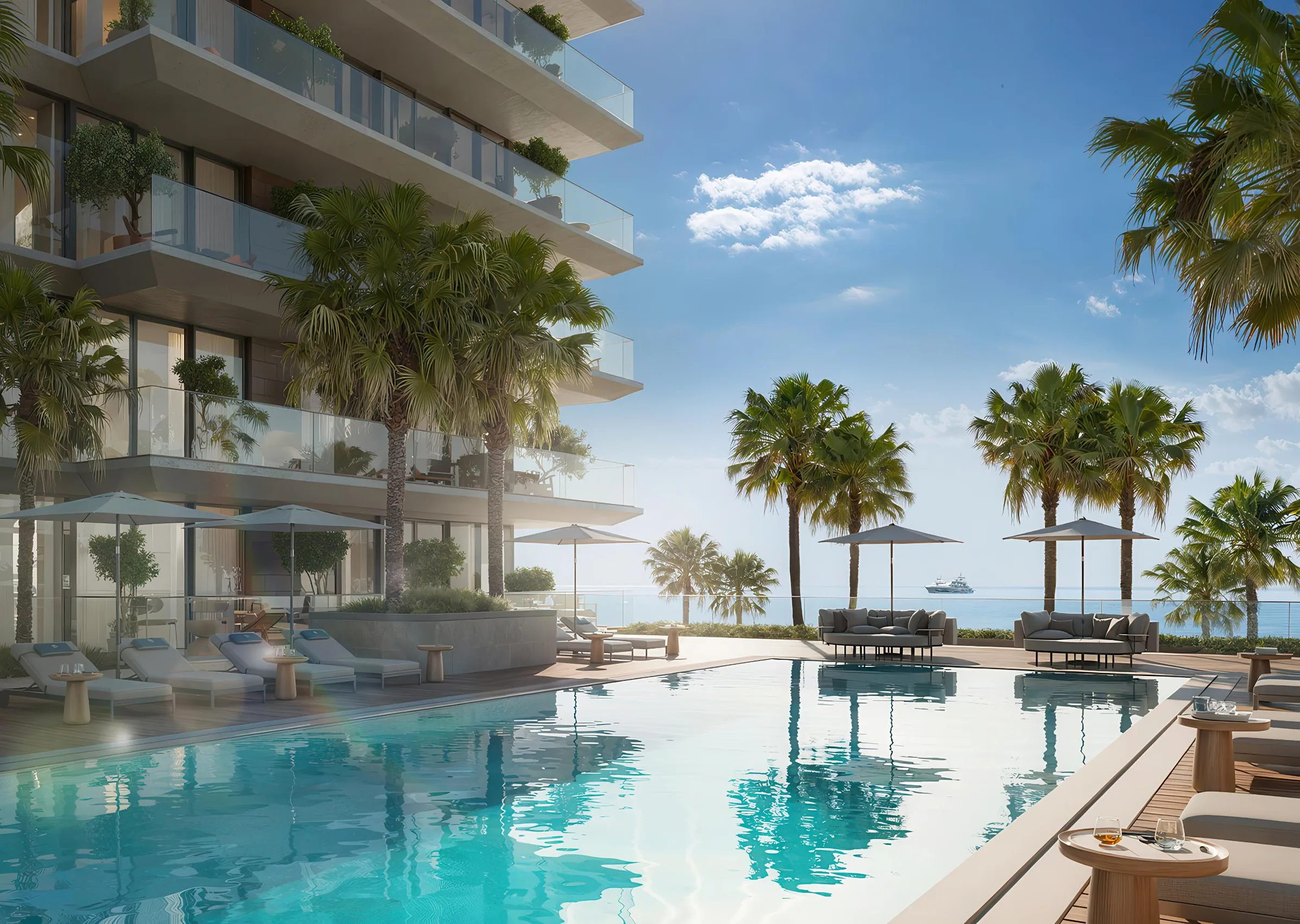 Бассейн с видом на море у дома Blue Beach Residence