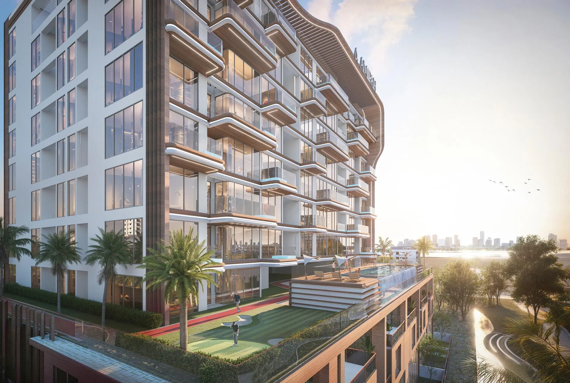 Изогнутые балконы Bonds Avenue и терраса с мини-гольфом