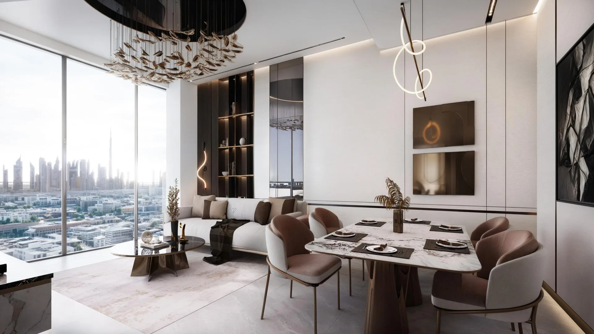 Гостиная в Bonds Avenue с видом на Бурдж-Халифу