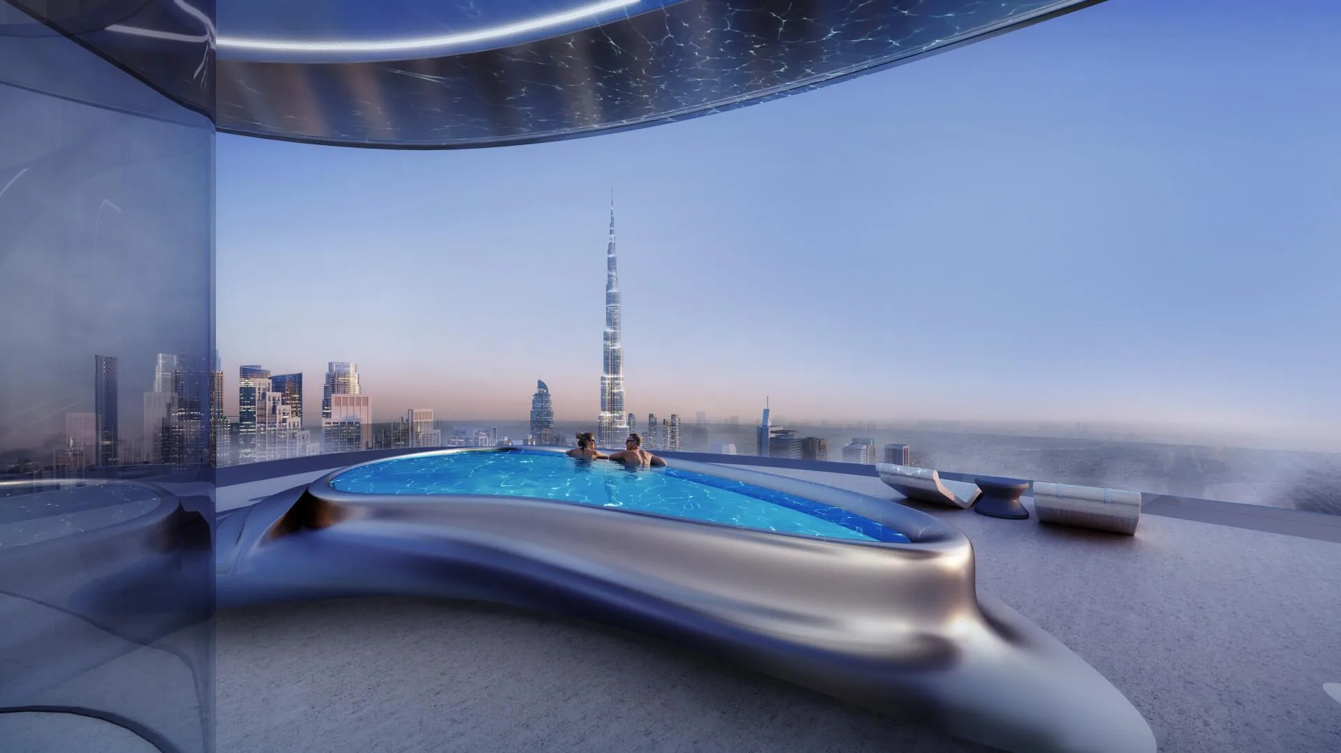 Джакузи на крыше Bugatti Residences с видом на Бурдж-Халифу