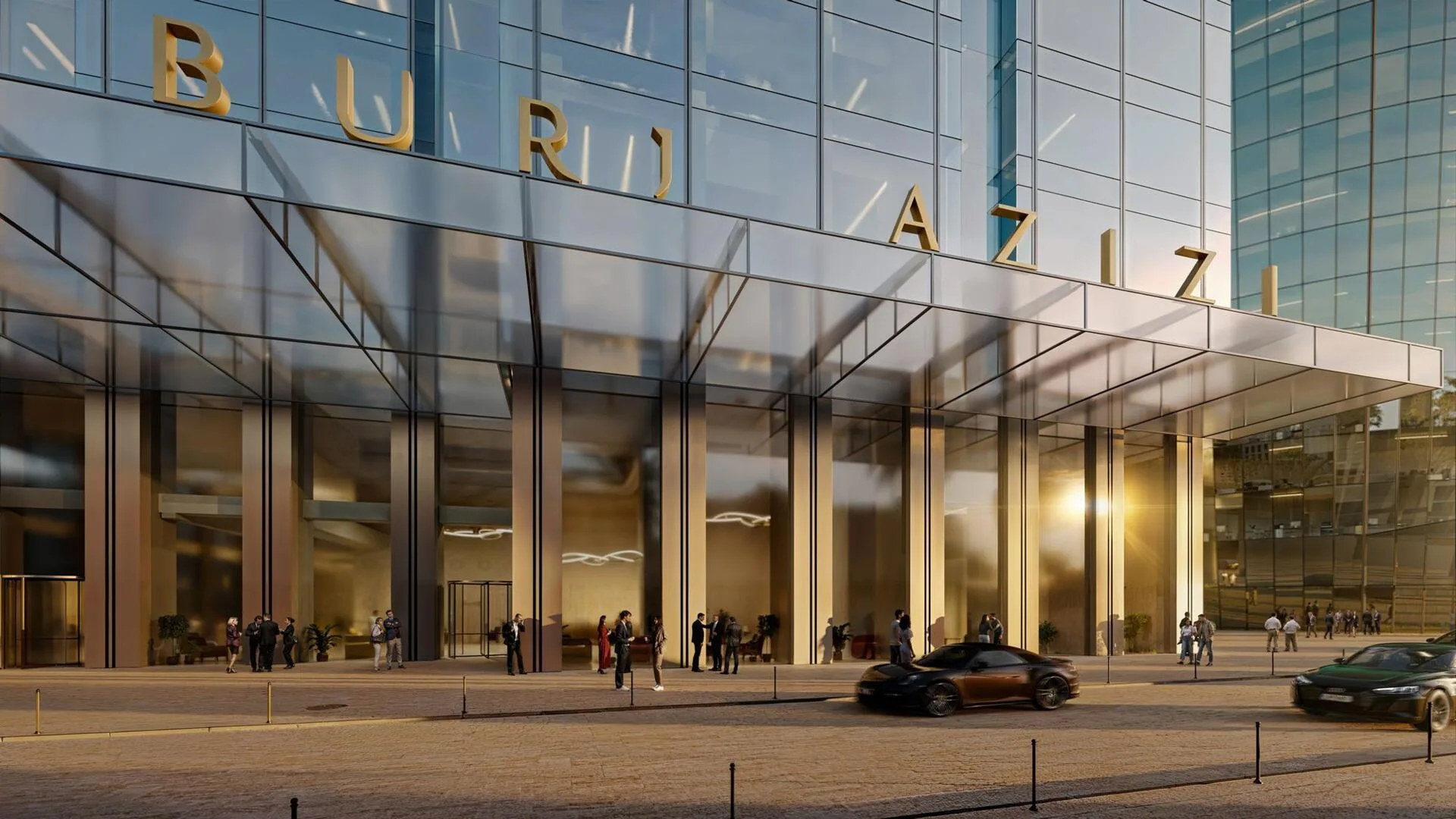 Вход в башню Burj Azizi с именем дома над дверями