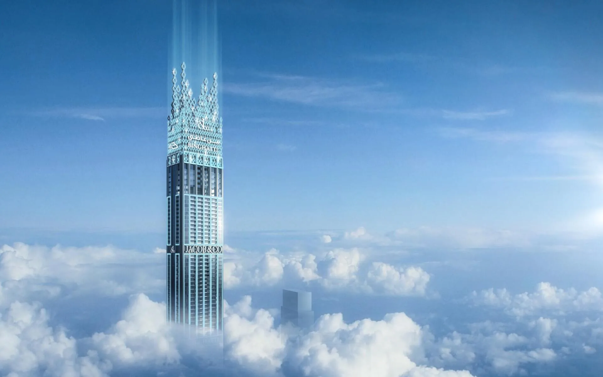 Башня Burj Binghatti Jacob & Co над облаками