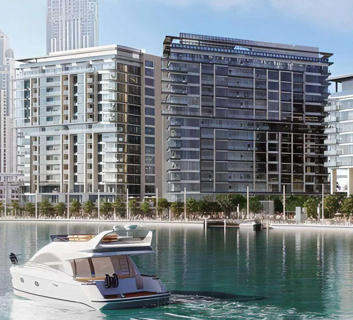 Дома Canal Front Residences днём со стороны канала