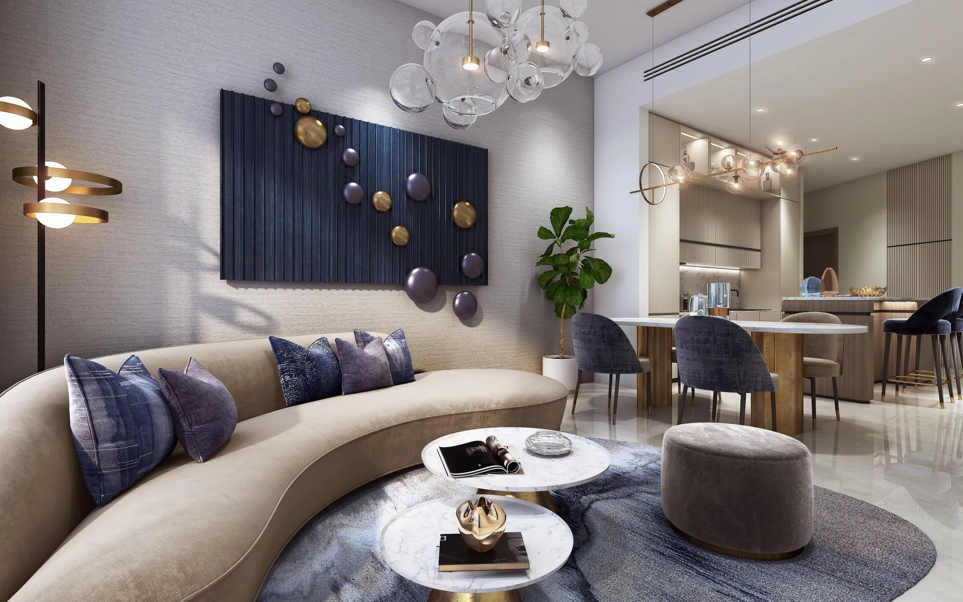 Гостиная в квартире Canal Heights: диван и обеденная зона