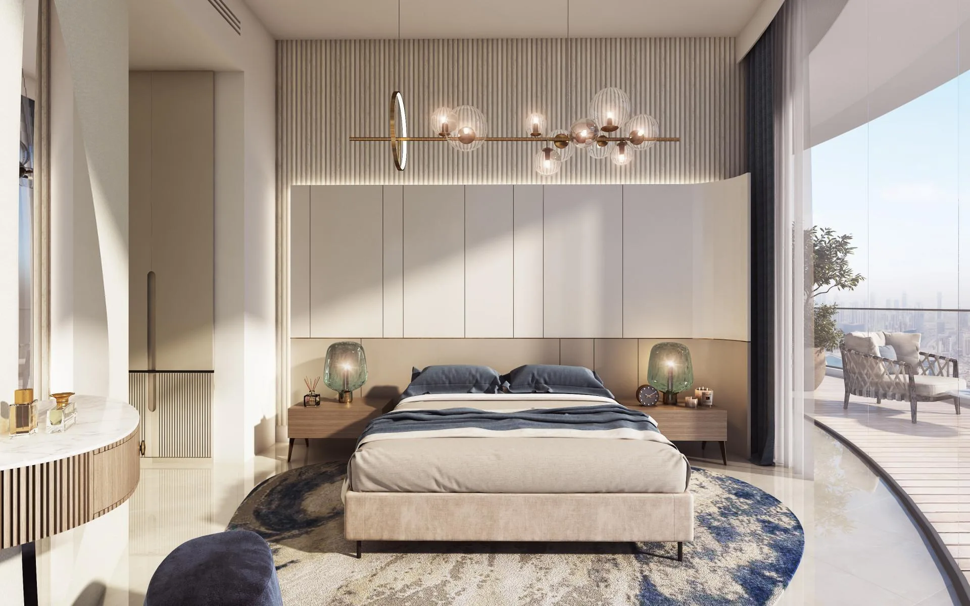 Спальня в квартире Canal Heights с выходом на балкон