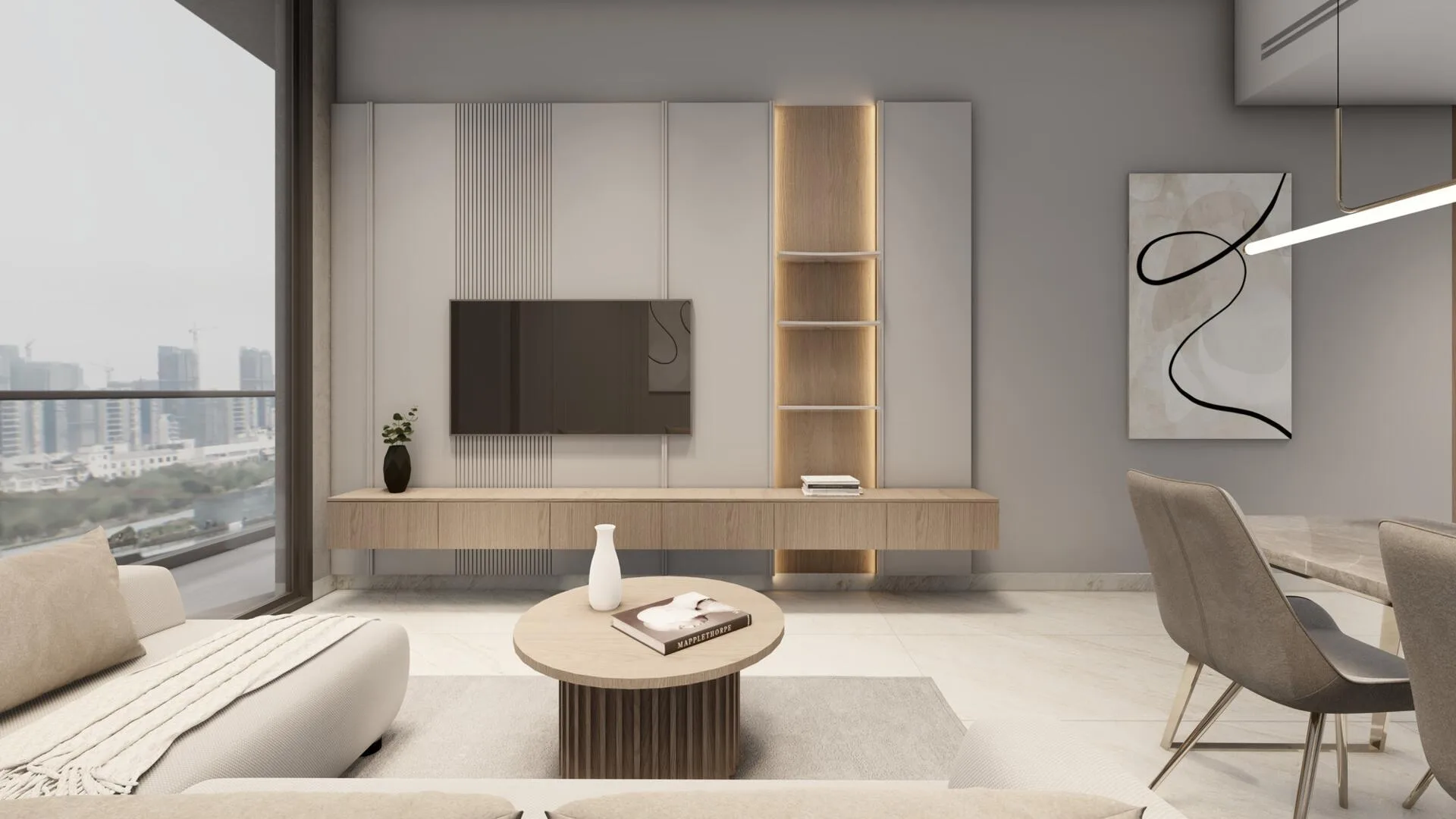 Гостиная с видом на город в квартире Celesto 2 Tower