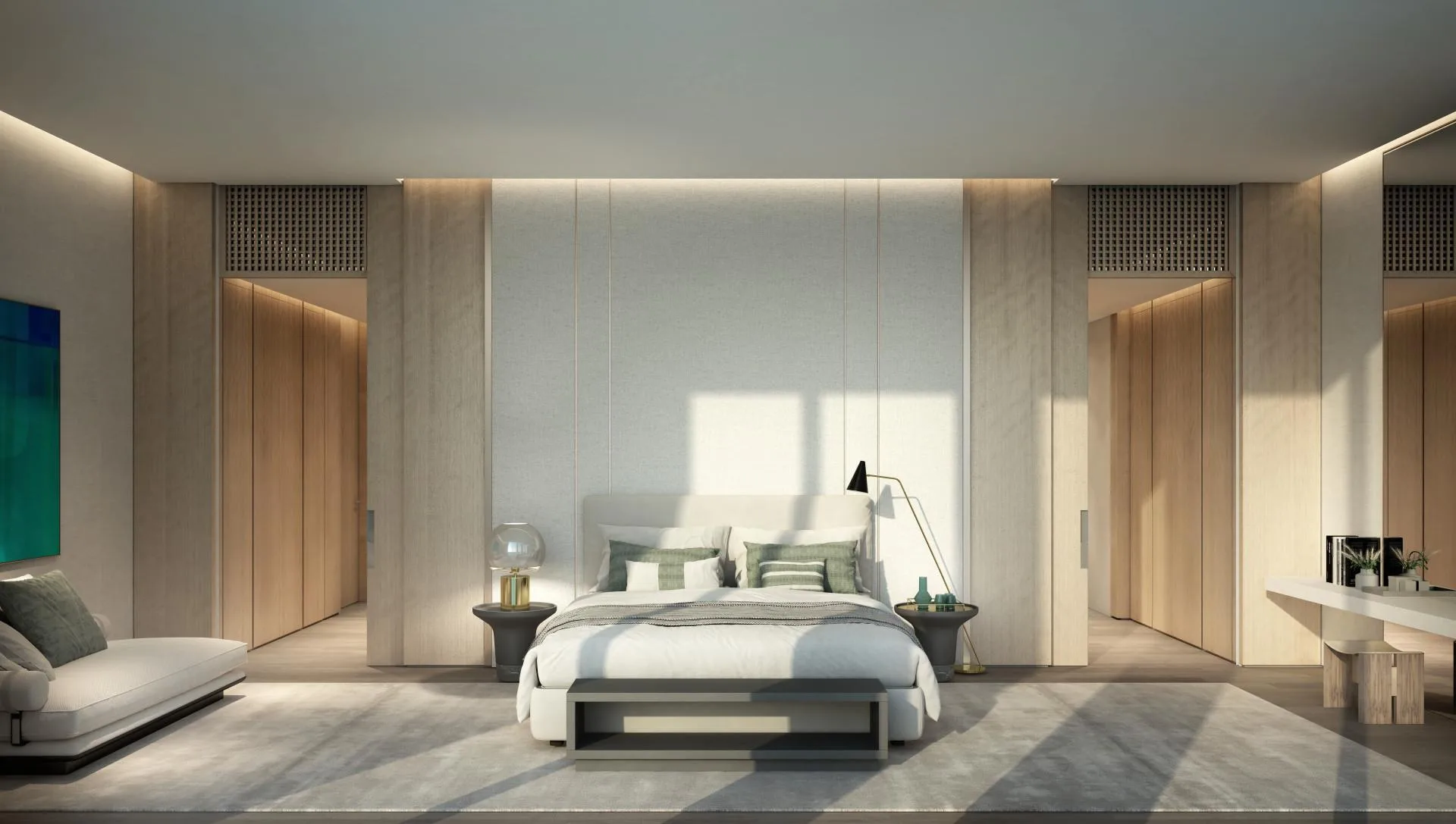 Спальня в квартире Central Park Plaza в светлых тонах