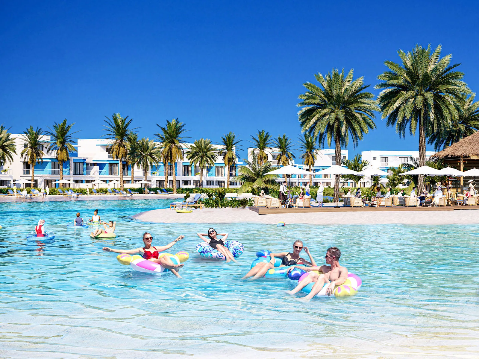 Визуализация: люди купаются в лагуне DAMAC Lagoons