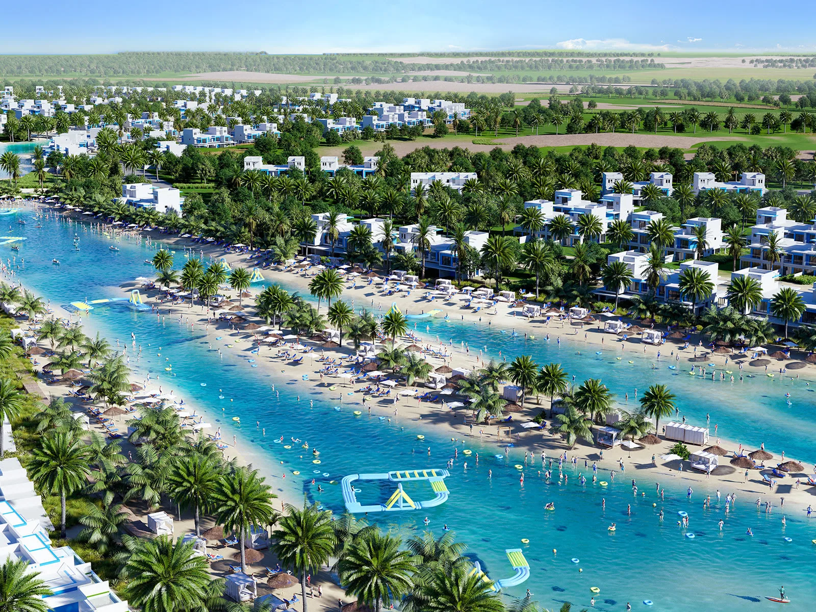 Визуализация: лагуна и пляжи DAMAC Lagoons с высоты