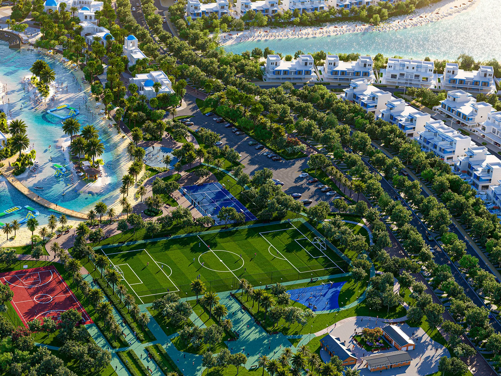 Визуализация: футбольное поле и спортивные площадки DAMAC Lagoons