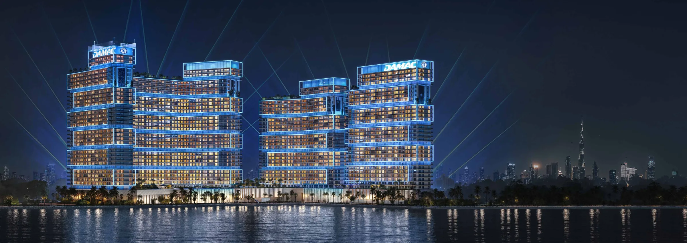 Башни Chelsea Residences ночью в световом шоу