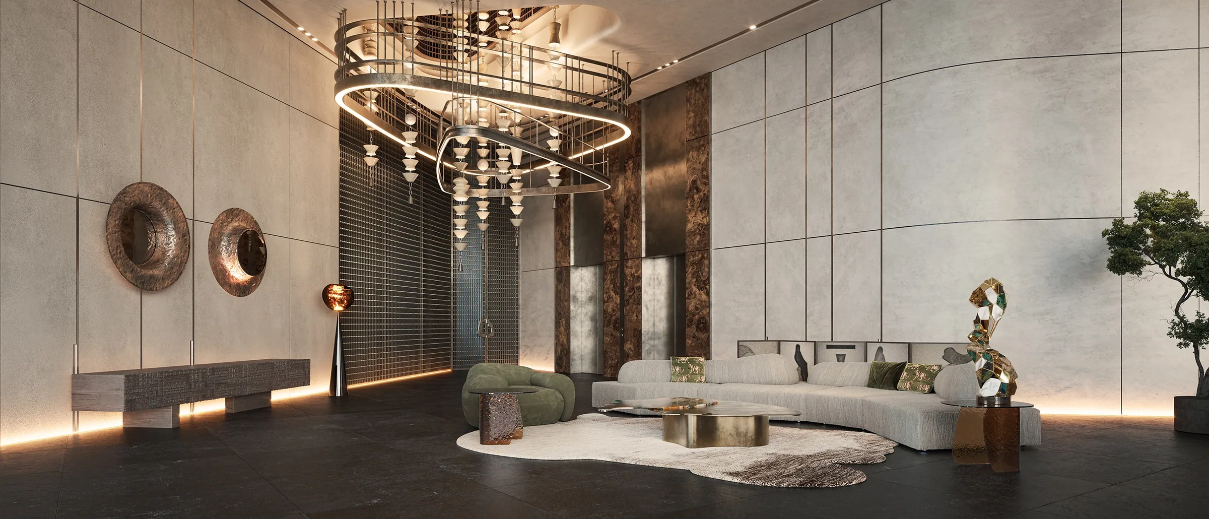 Визуализация: лобби Cheval Residences с люстрой