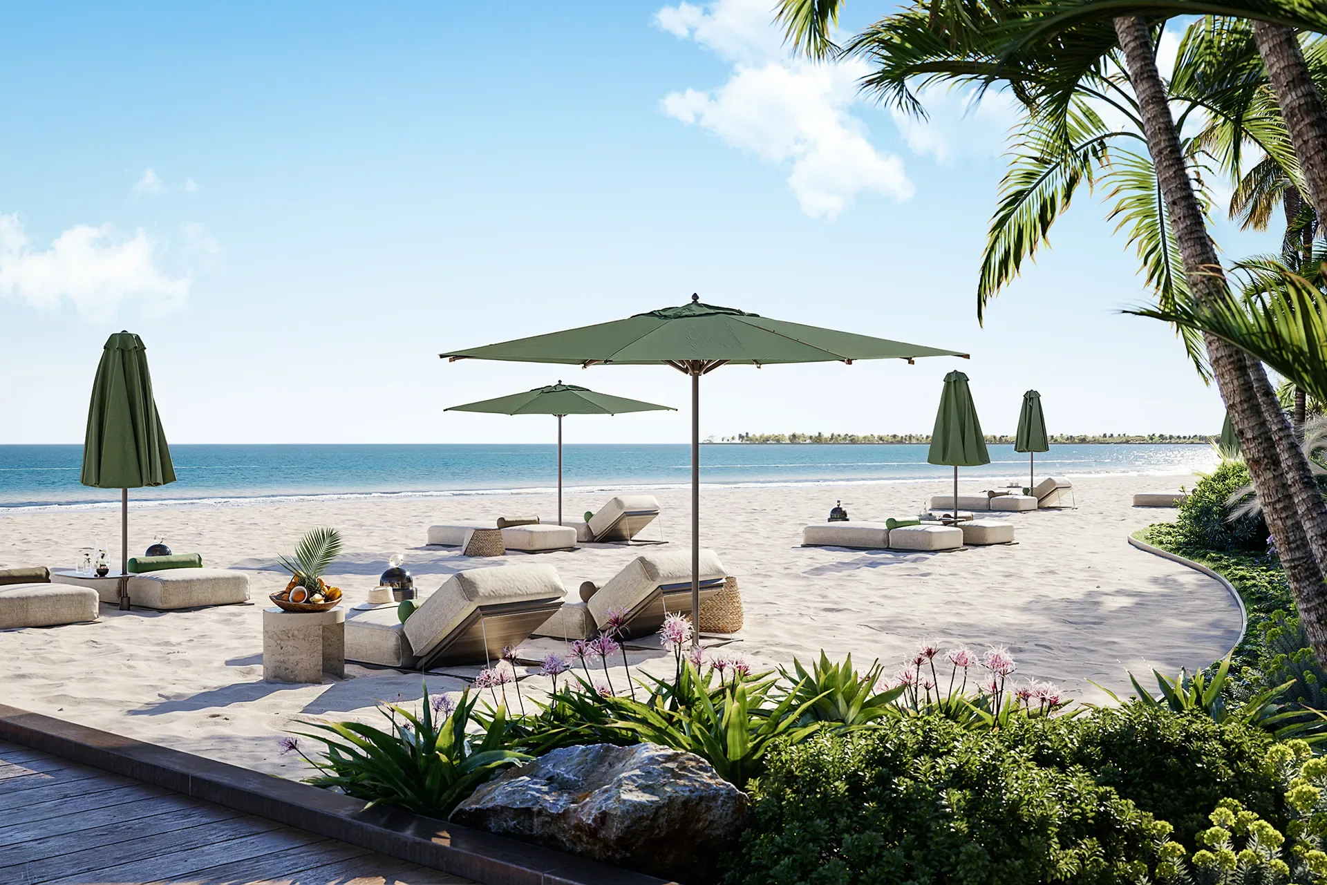 Визуализация: пляж с зонтами у Cheval Residences
