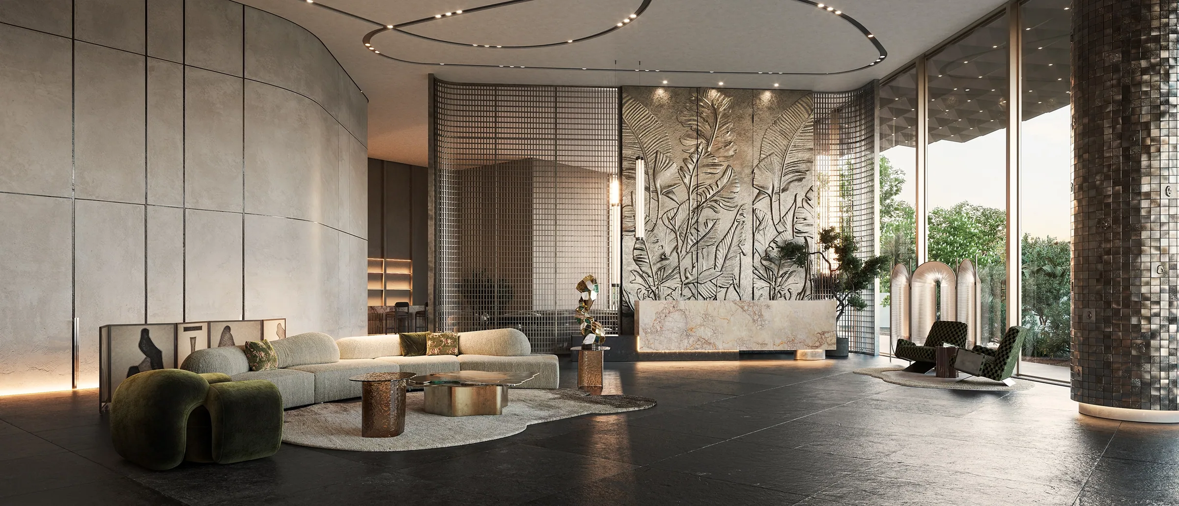Визуализация: ресепшен в лобби Cheval Residences