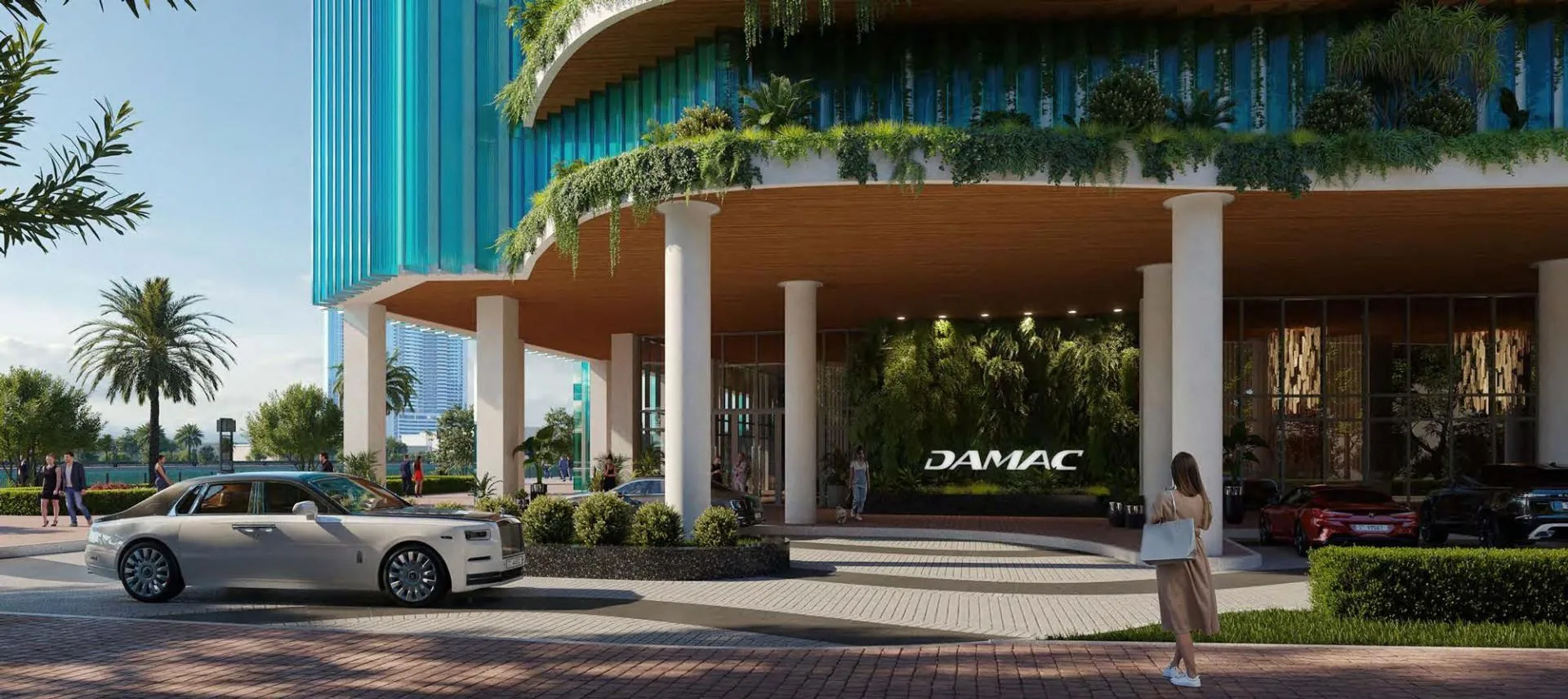 Вход в Chic Tower под навесом с зеленью