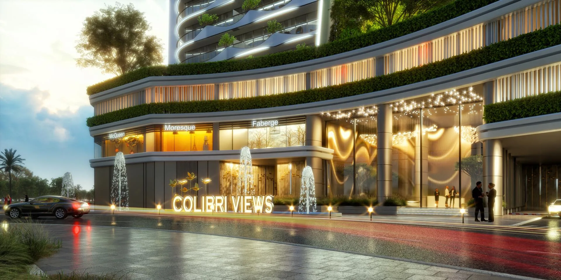 Витрины торгового бульвара Colibri Views вечером