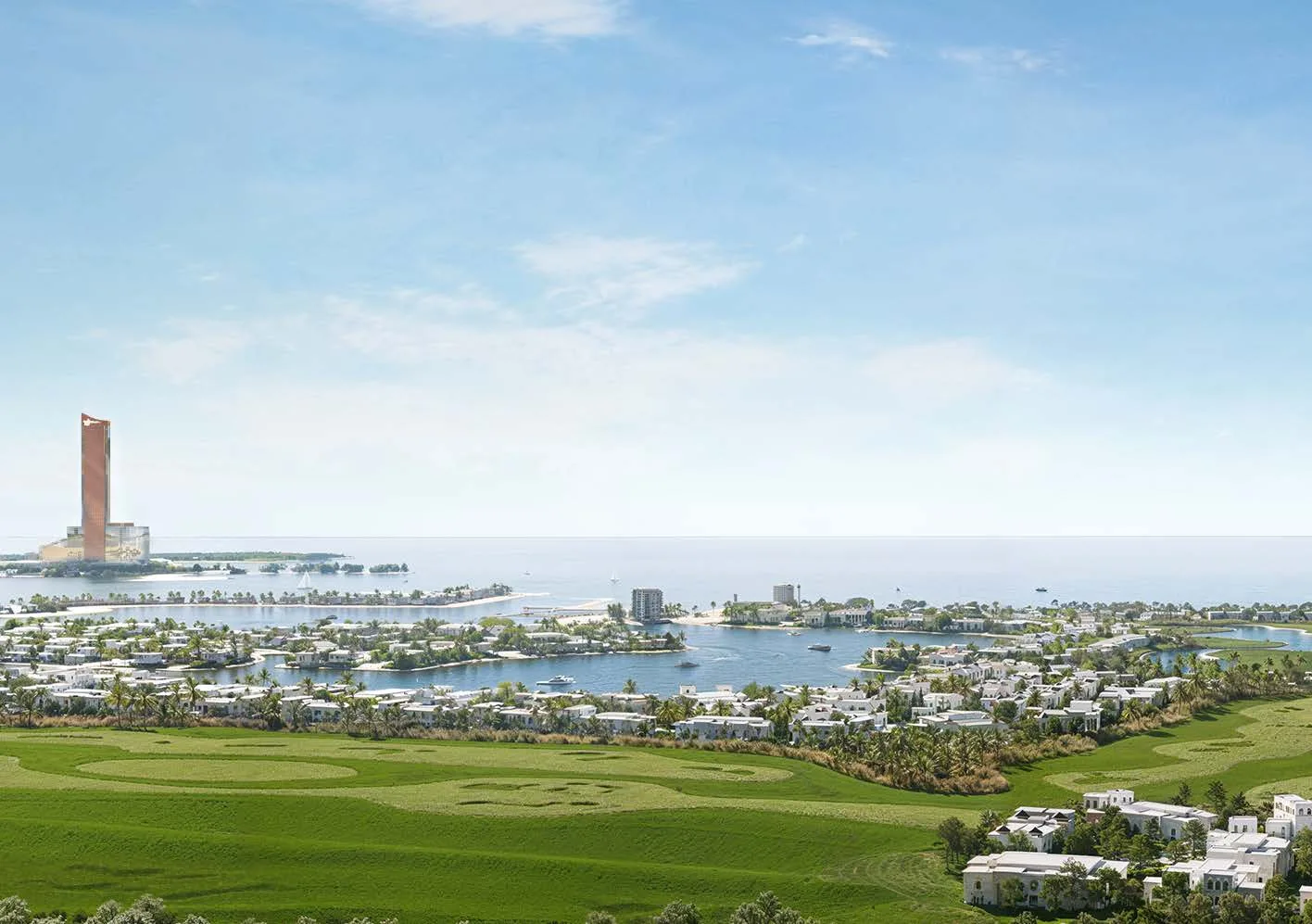 Вид на море и Wynn Resort над полем для гольфа