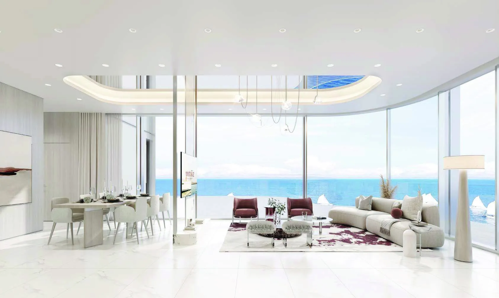 Гостиная квартиры в Côtier House 2 с окнами на море