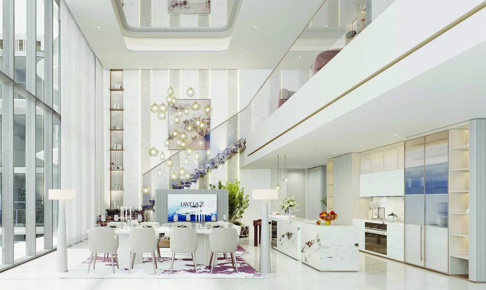 Столовая пентхауса Côtier House 2 с длинным столом