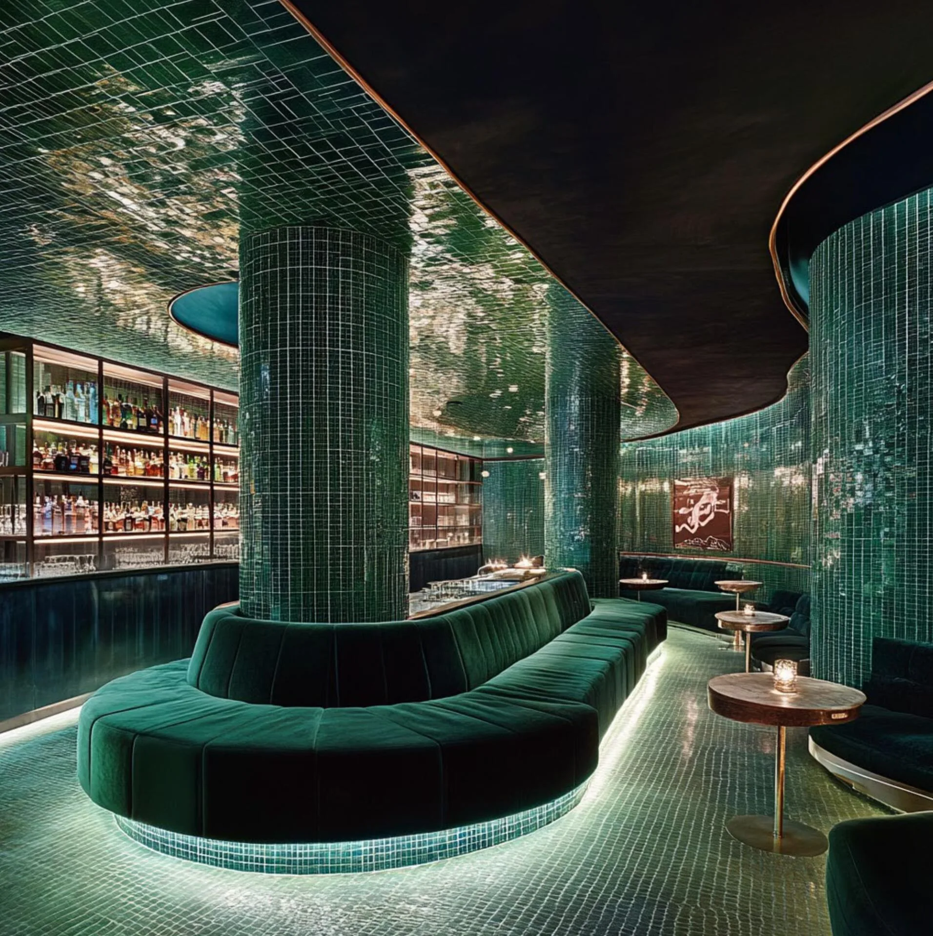 Бар в зелёной плитке в Hôtel Cannes
