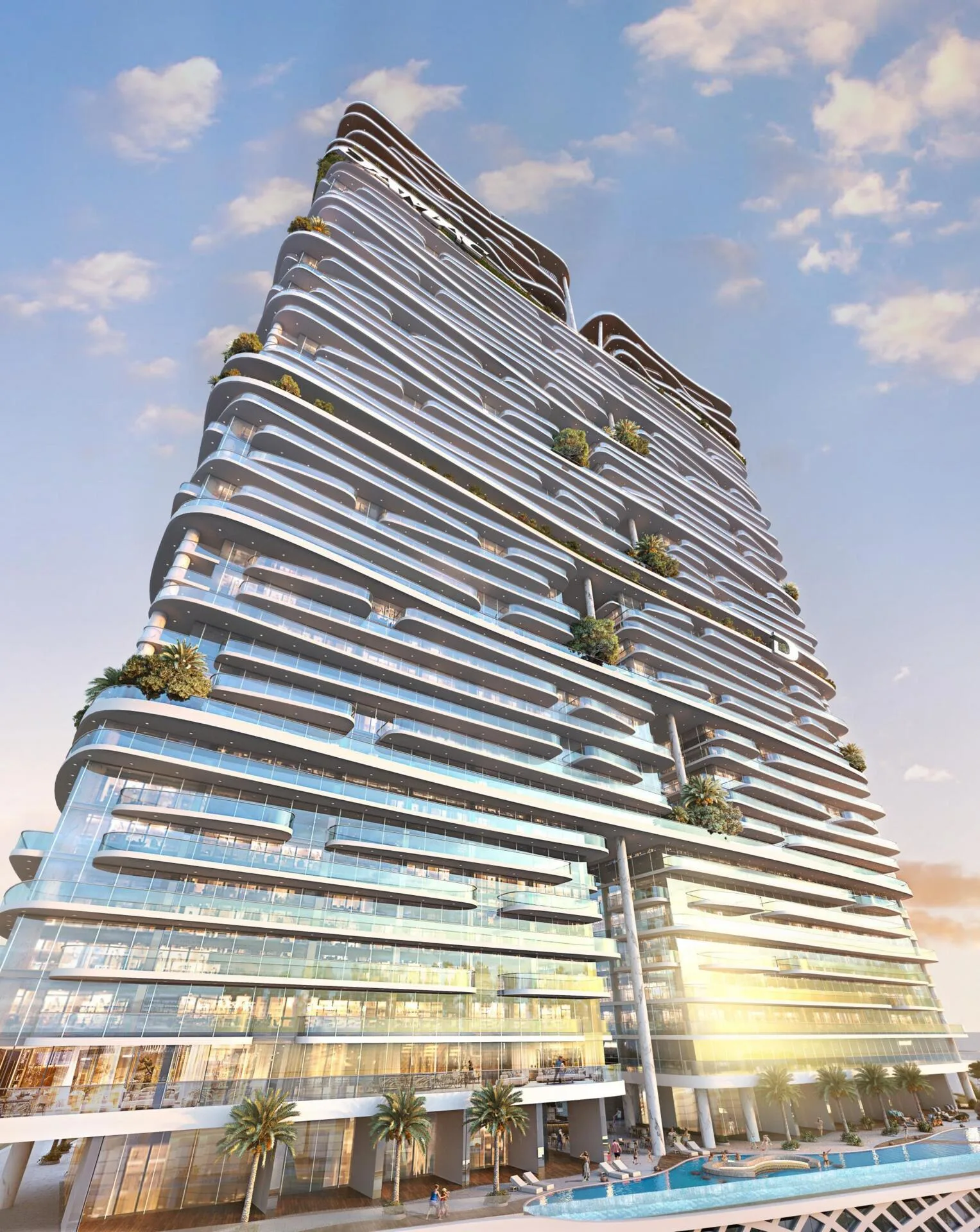 Башня DAMAC Bay 2 с террасами на фасаде