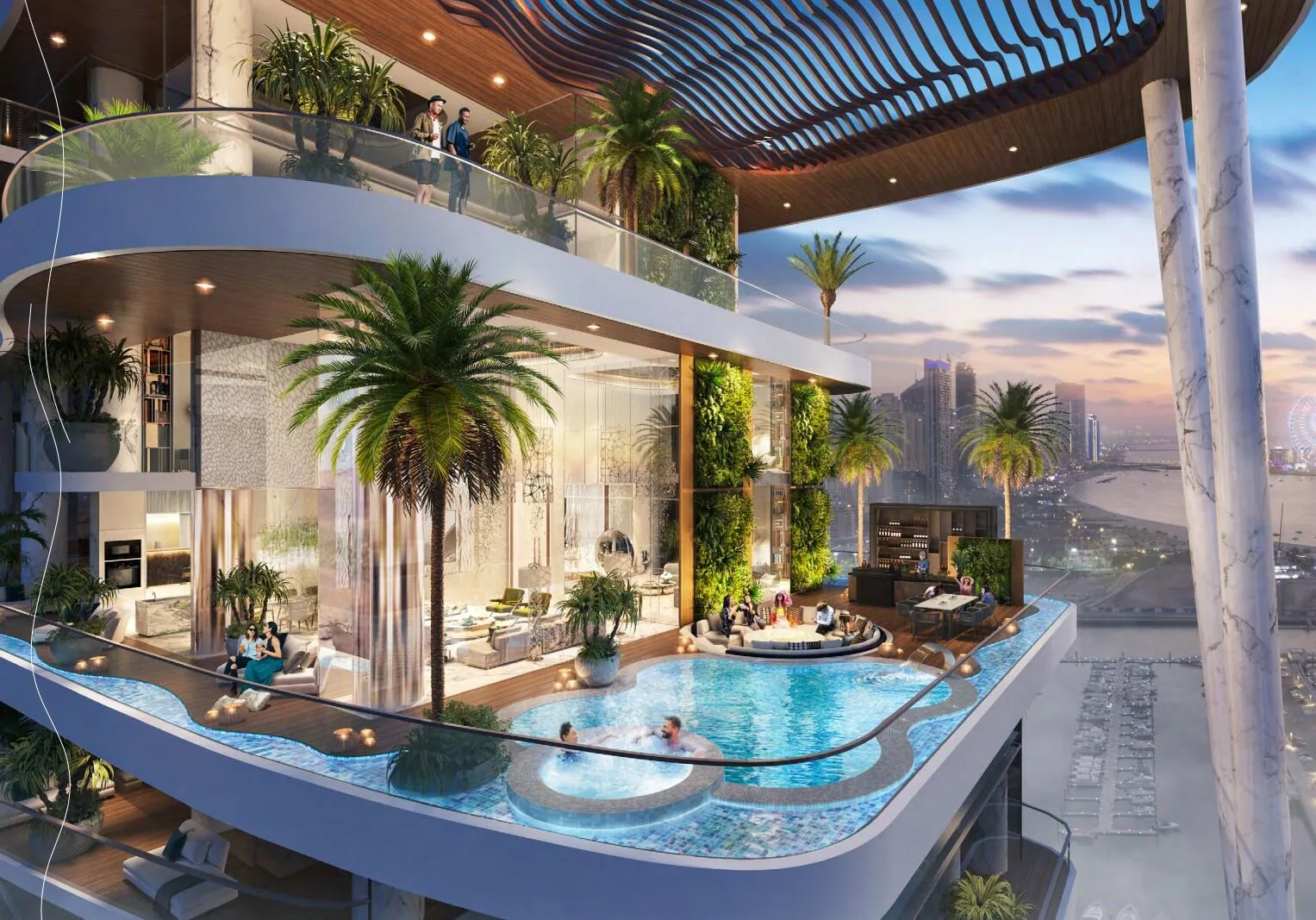 Терраса дуплекса DAMAC Bay 2 с бассейном