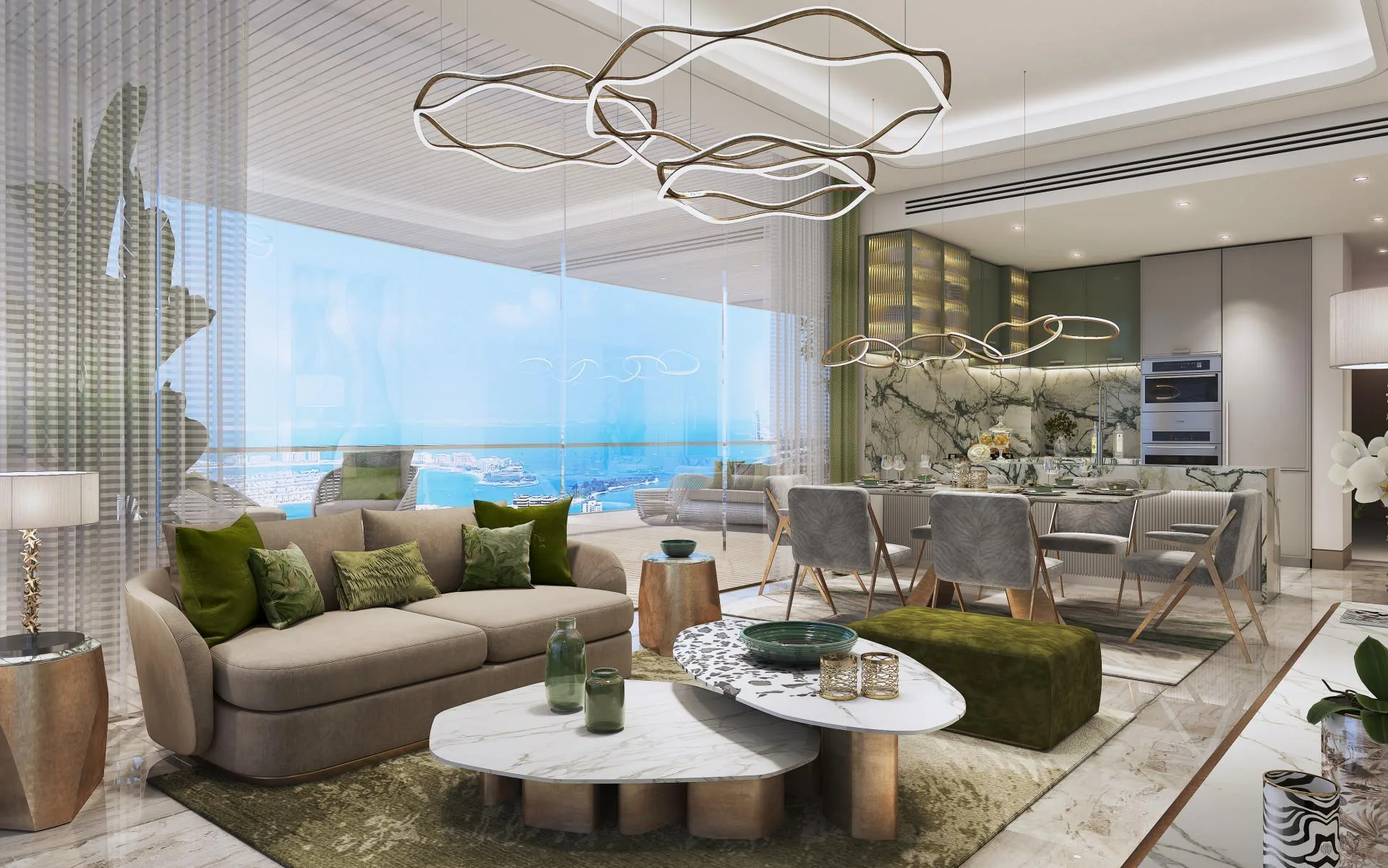 Гостиная в квартире DAMAC Bay 2 с видом на море