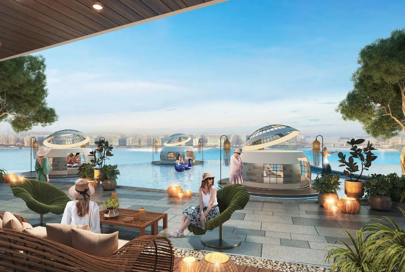 Плавающие капсулы для отдыха в бассейне DAMAC Bay 2