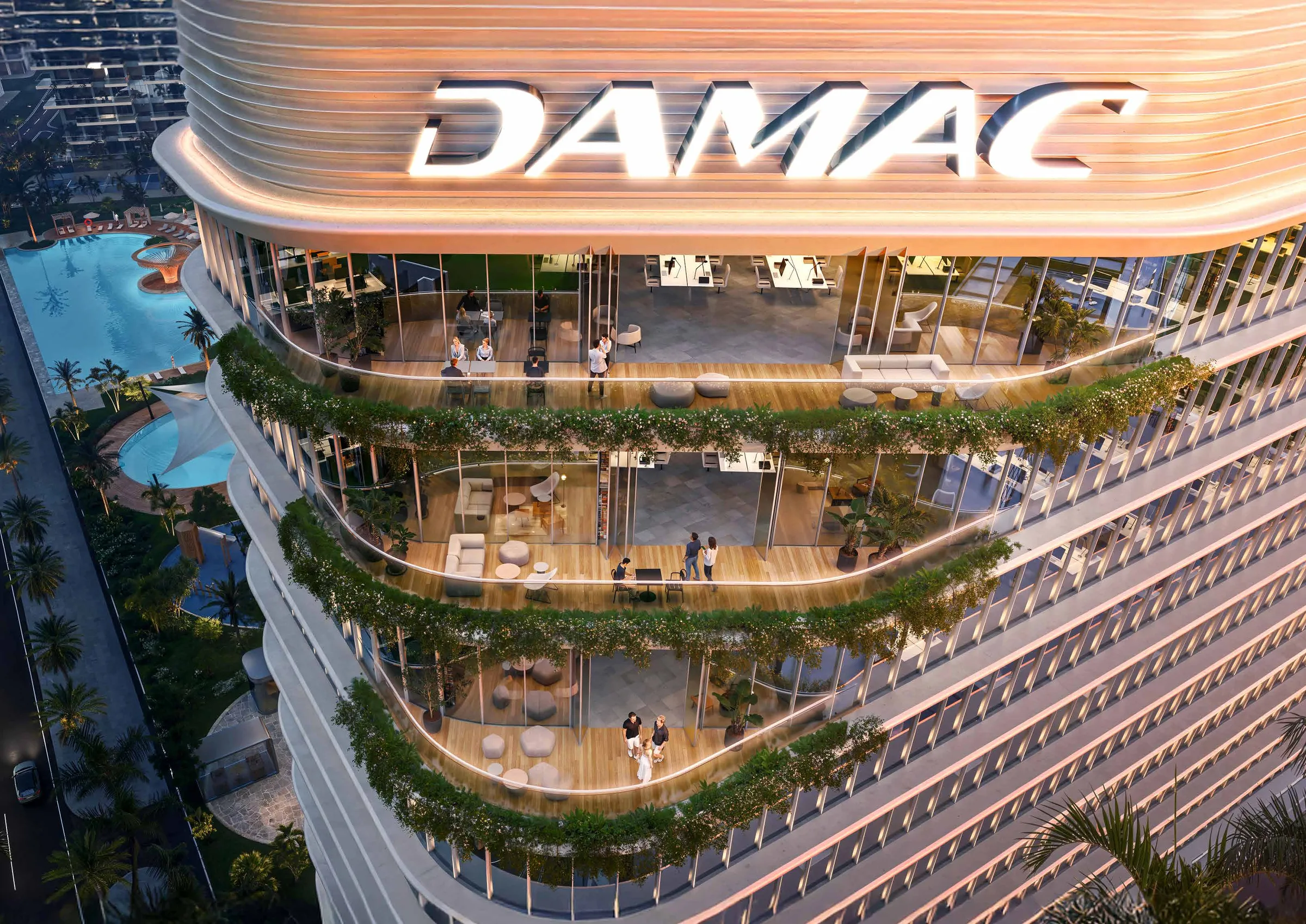 Открытые террасы офисной башни Damac District