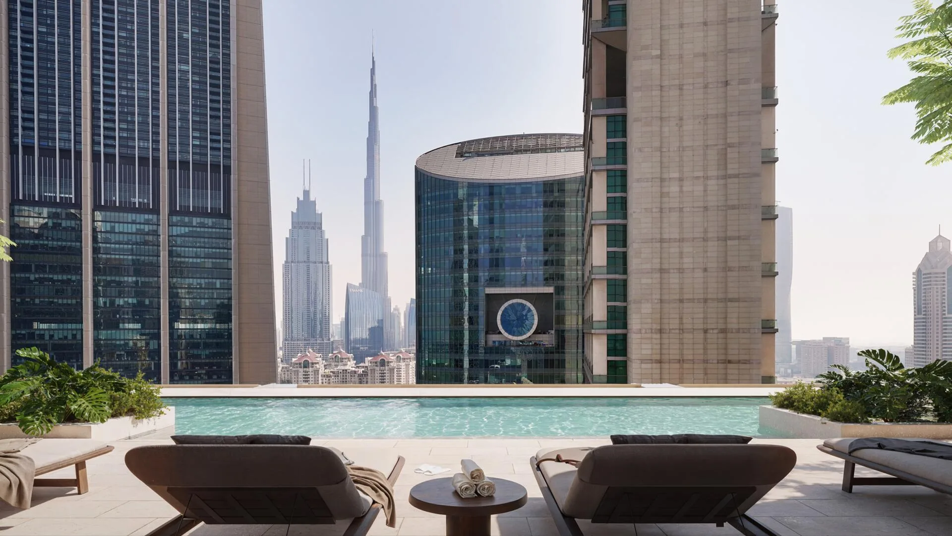 Бассейн DIFC Heights Tower с видом на Бурдж-Халифу