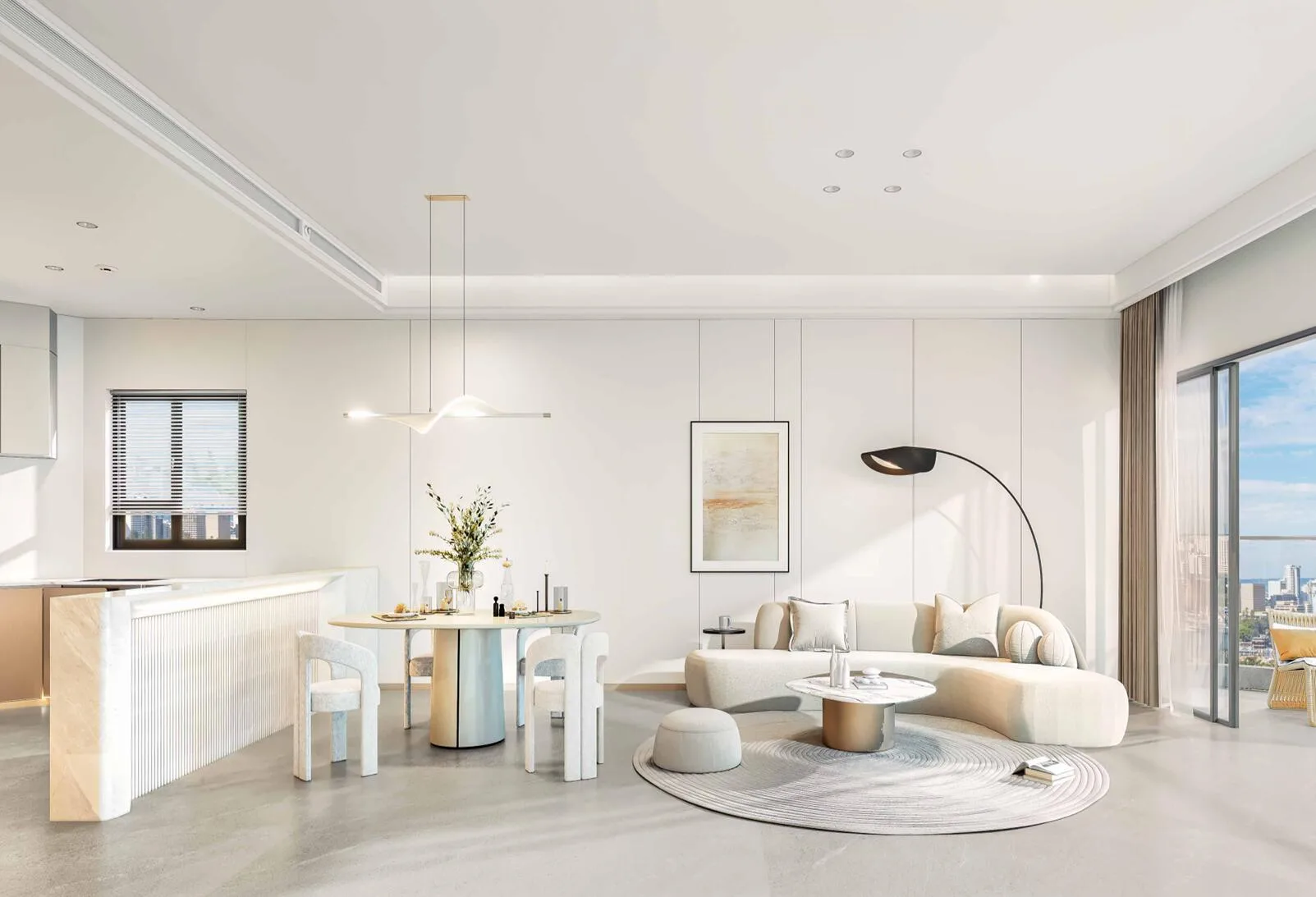 Гостиная, столовая и кухня в квартире Dream Life Residence