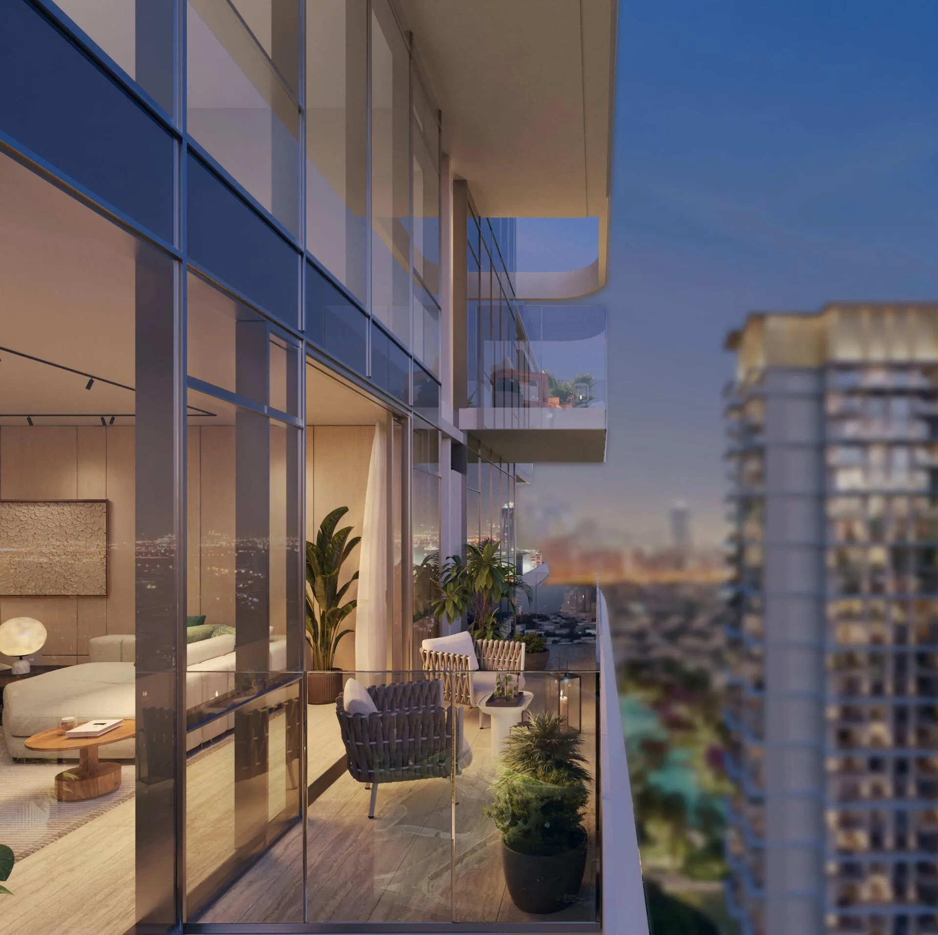 Гостиная квартиры Serenia District East вечером