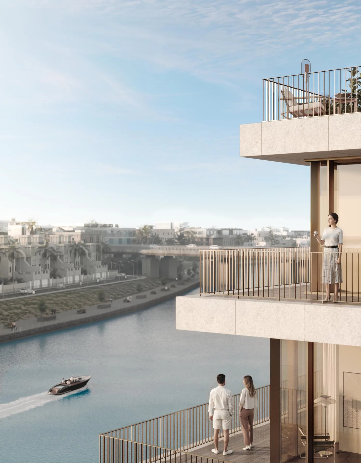 Вид с балконов Eden House The Canal на канал и противоположный берег