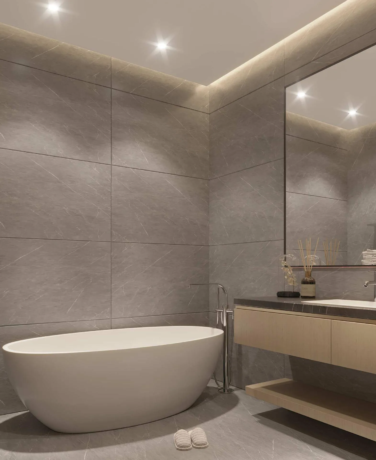 Ванная с отдельно стоящей ванной в Edgewater Residences