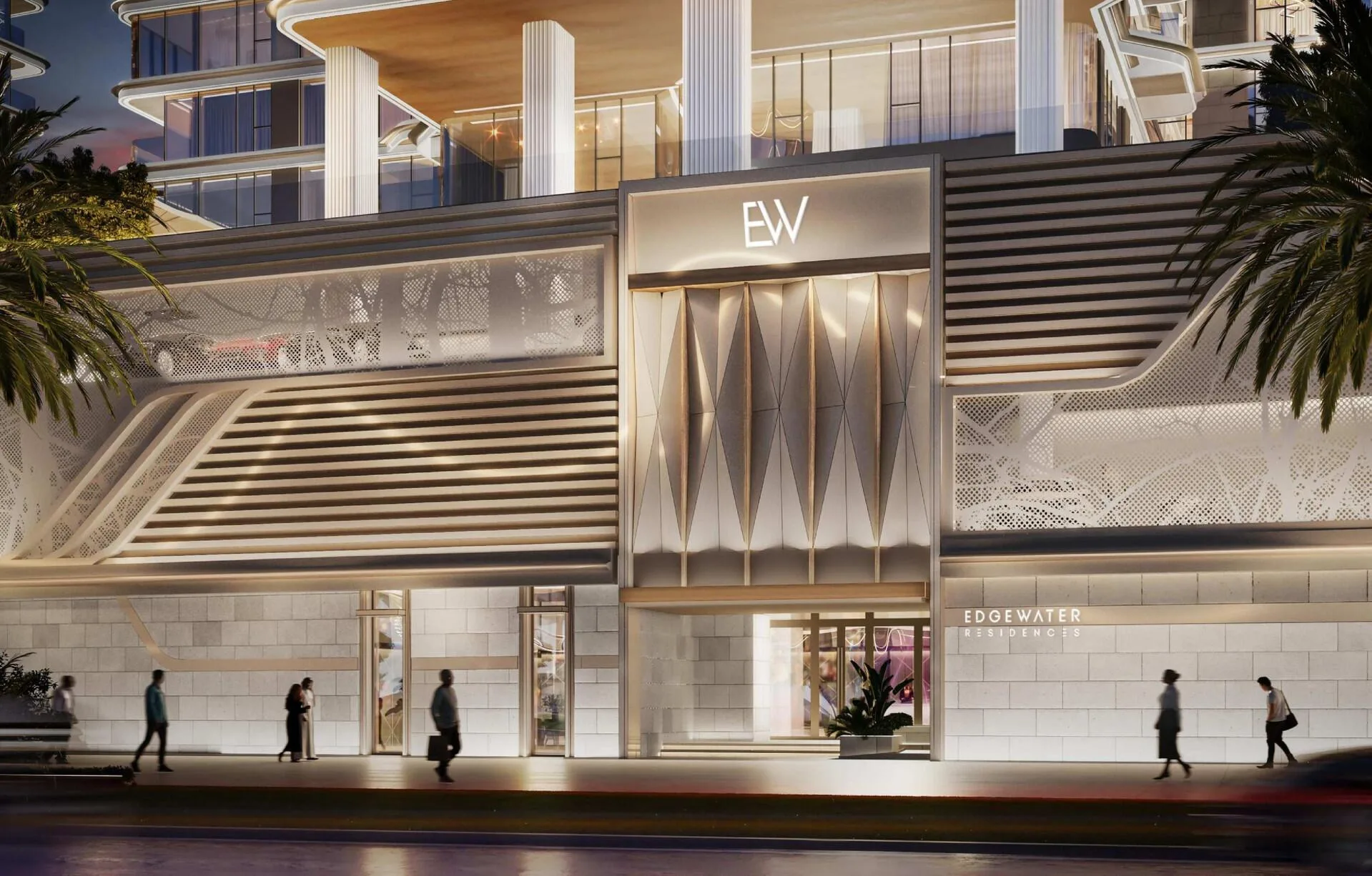 Вход в дом Edgewater Residences вечером