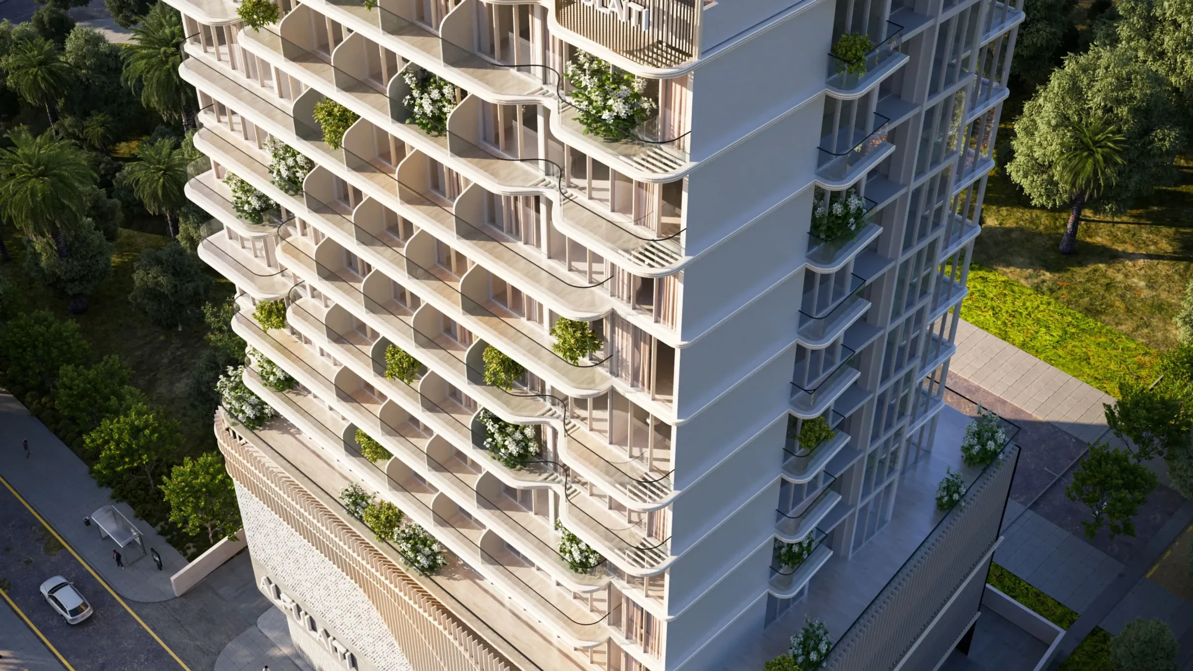 Визуализация: балконы Elan Tower с растениями