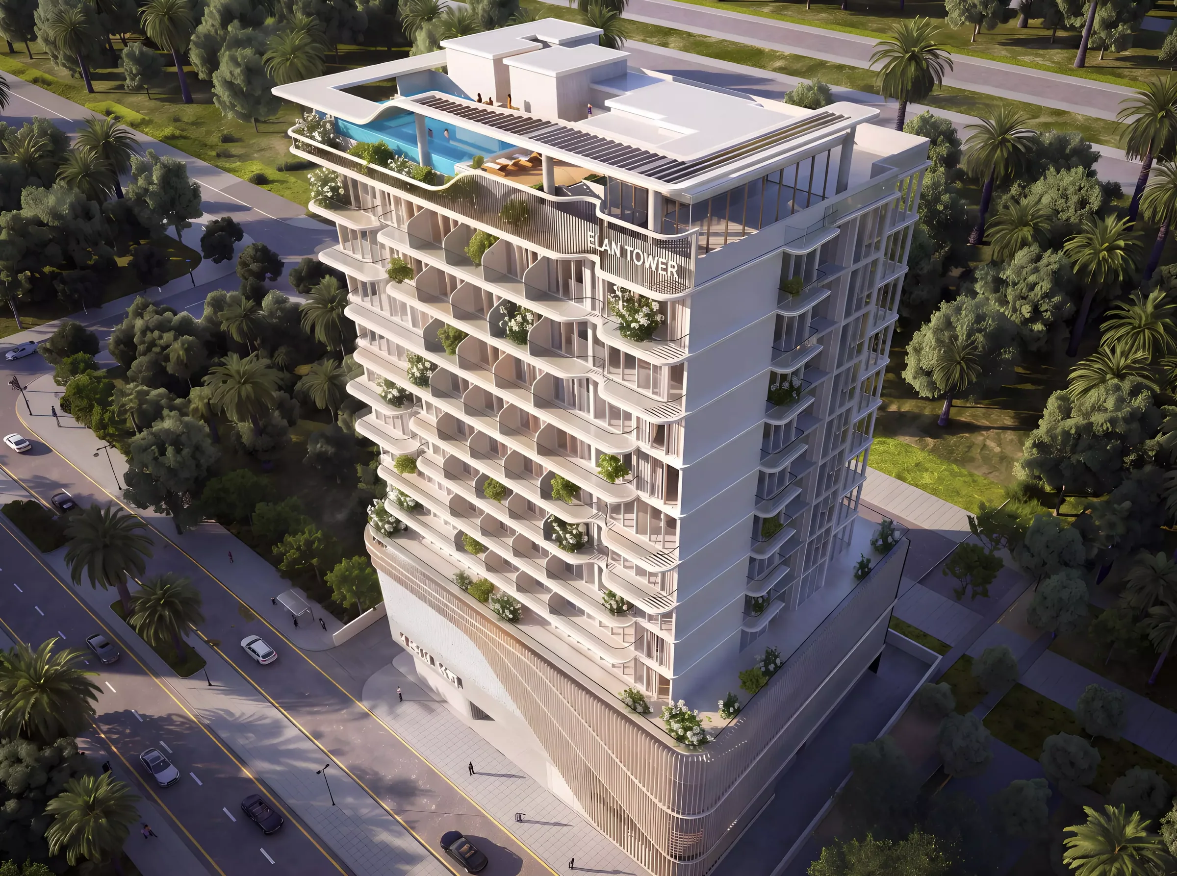 Визуализация: Elan Tower сверху, бассейн на крыше