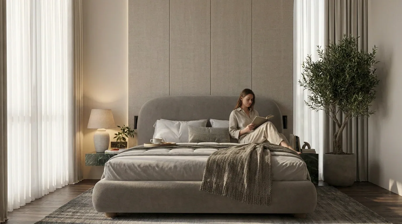 Визуализация: светлая спальня в квартире Elan Tower