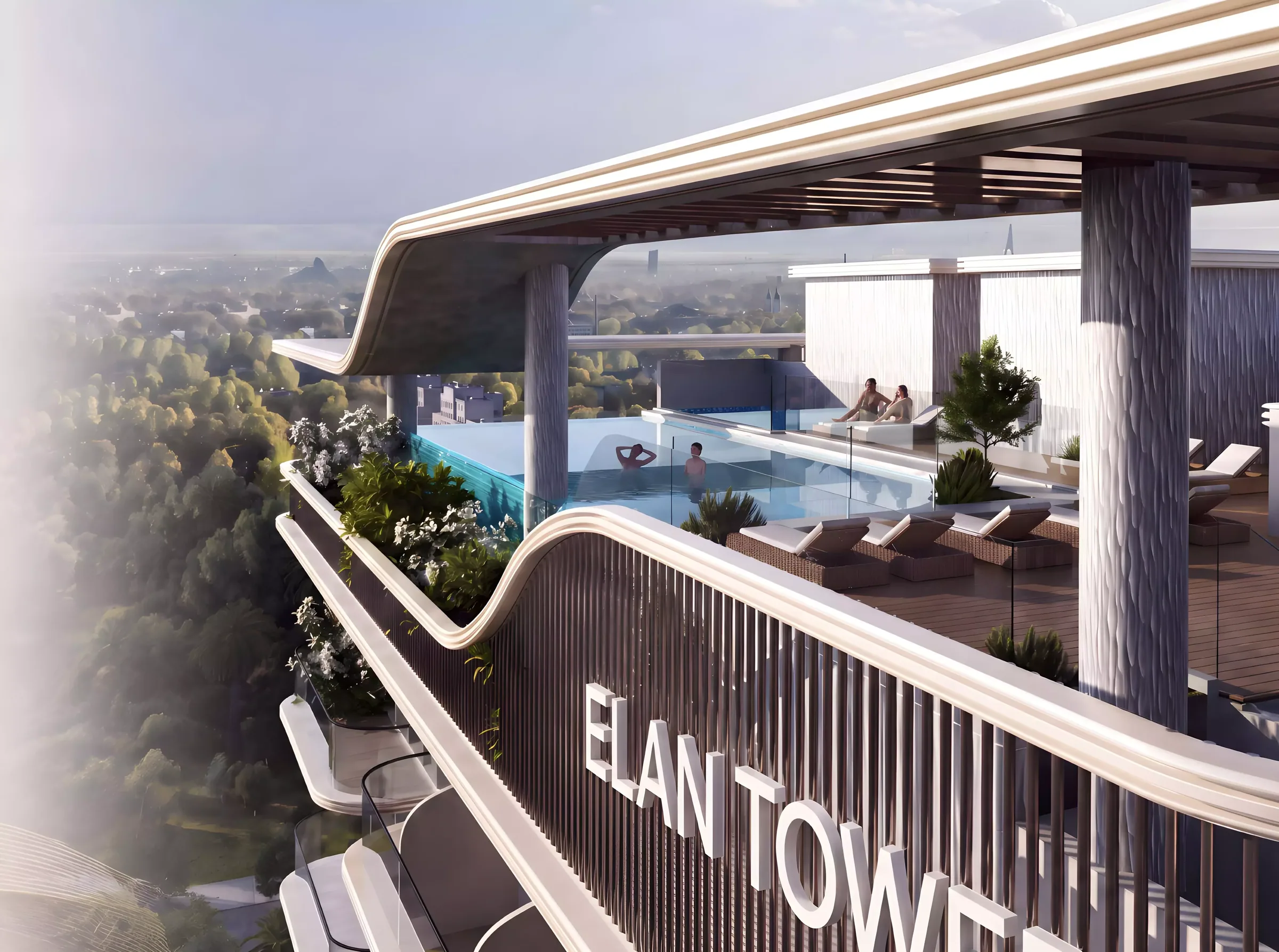 Визуализация: терраса и бассейн на крыше Elan Tower