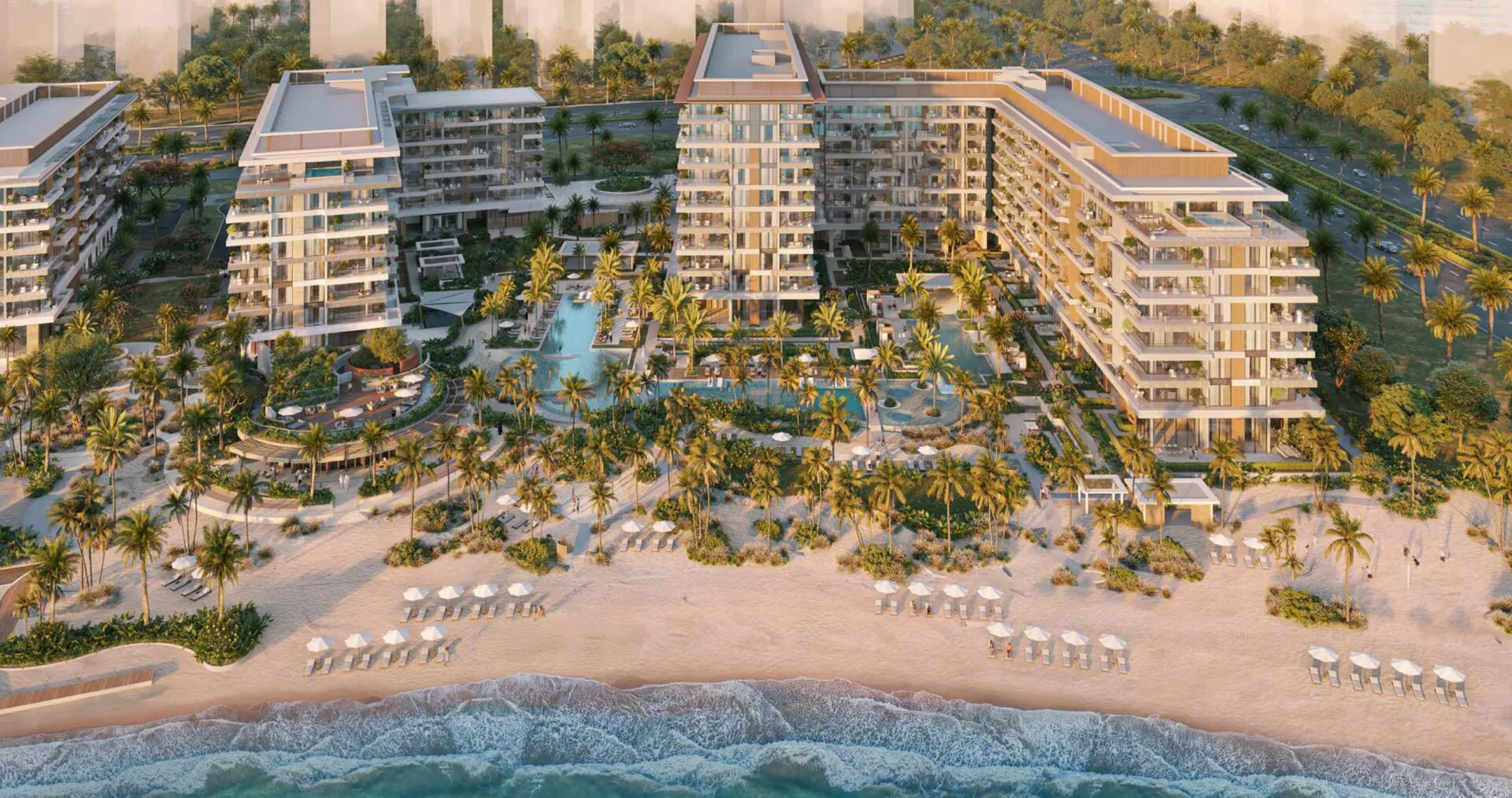 Ellington Sands с высоты: четыре дома, бассейны и частный пляж