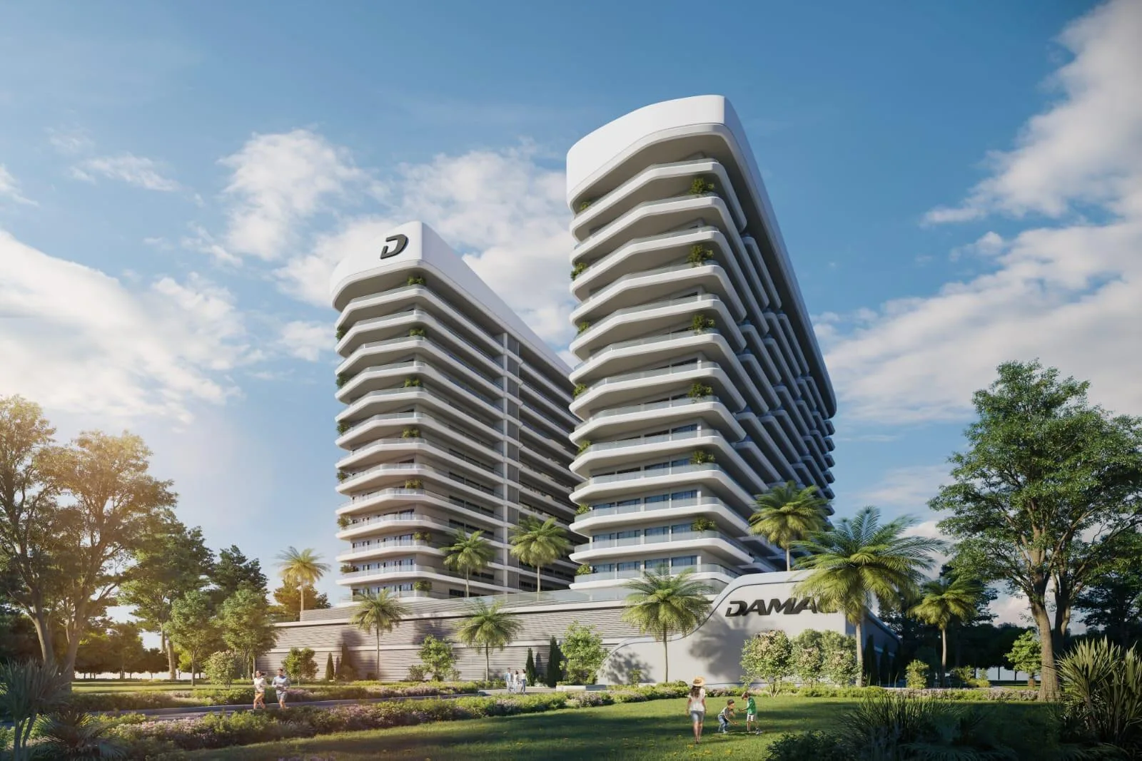 Elo 2 днём: башня над зелёными кварталами DAMAC Hills 2