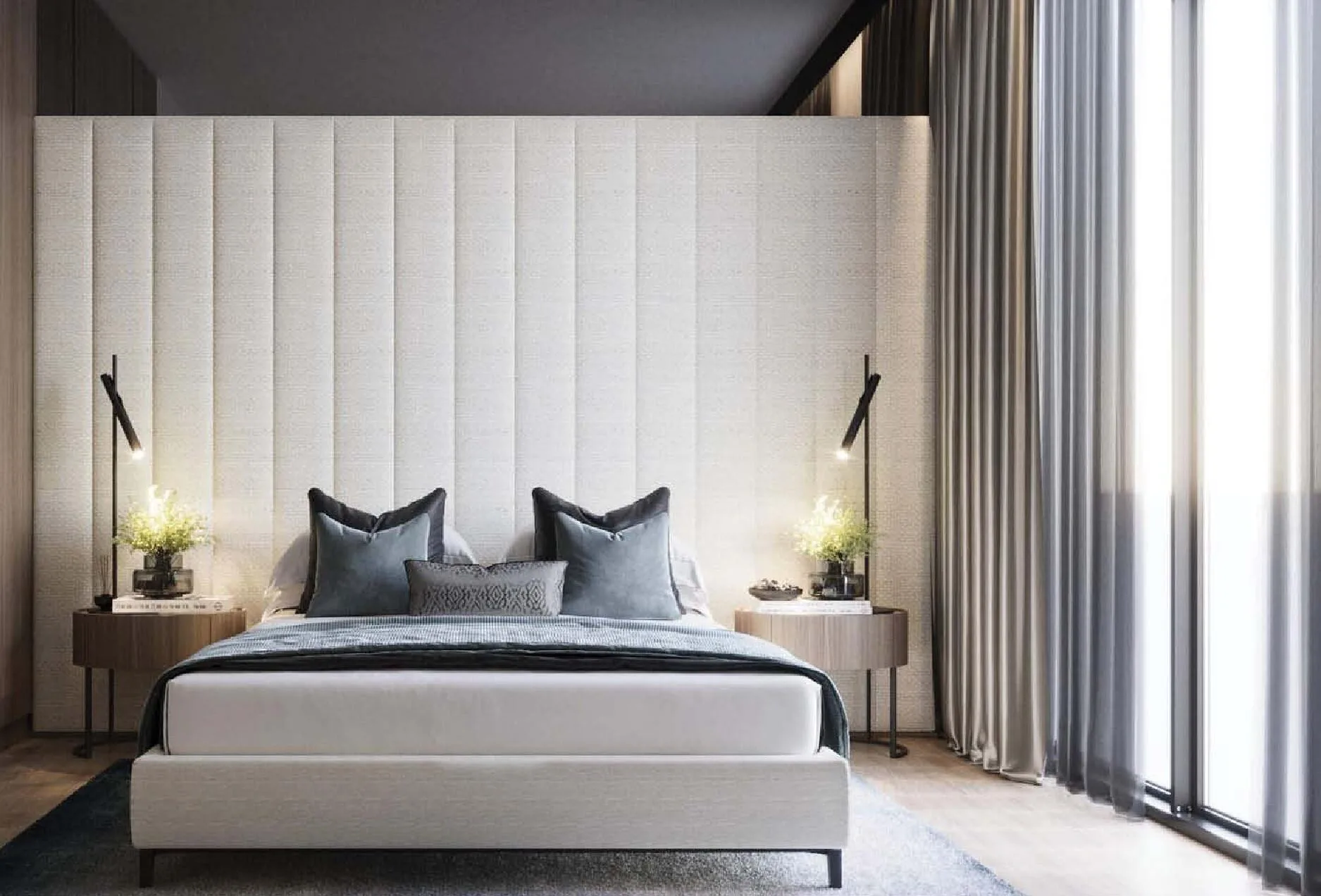 Спальня в квартире Enaya Residences с окном в пол