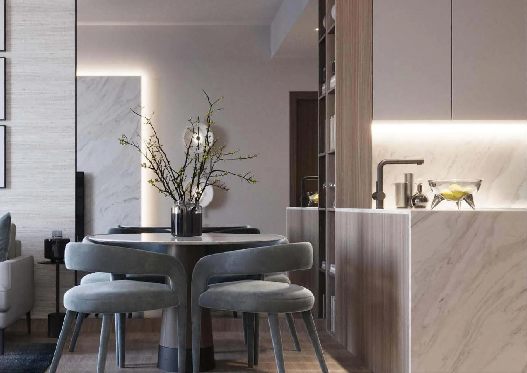 Столовая зона в квартире Enaya Residences