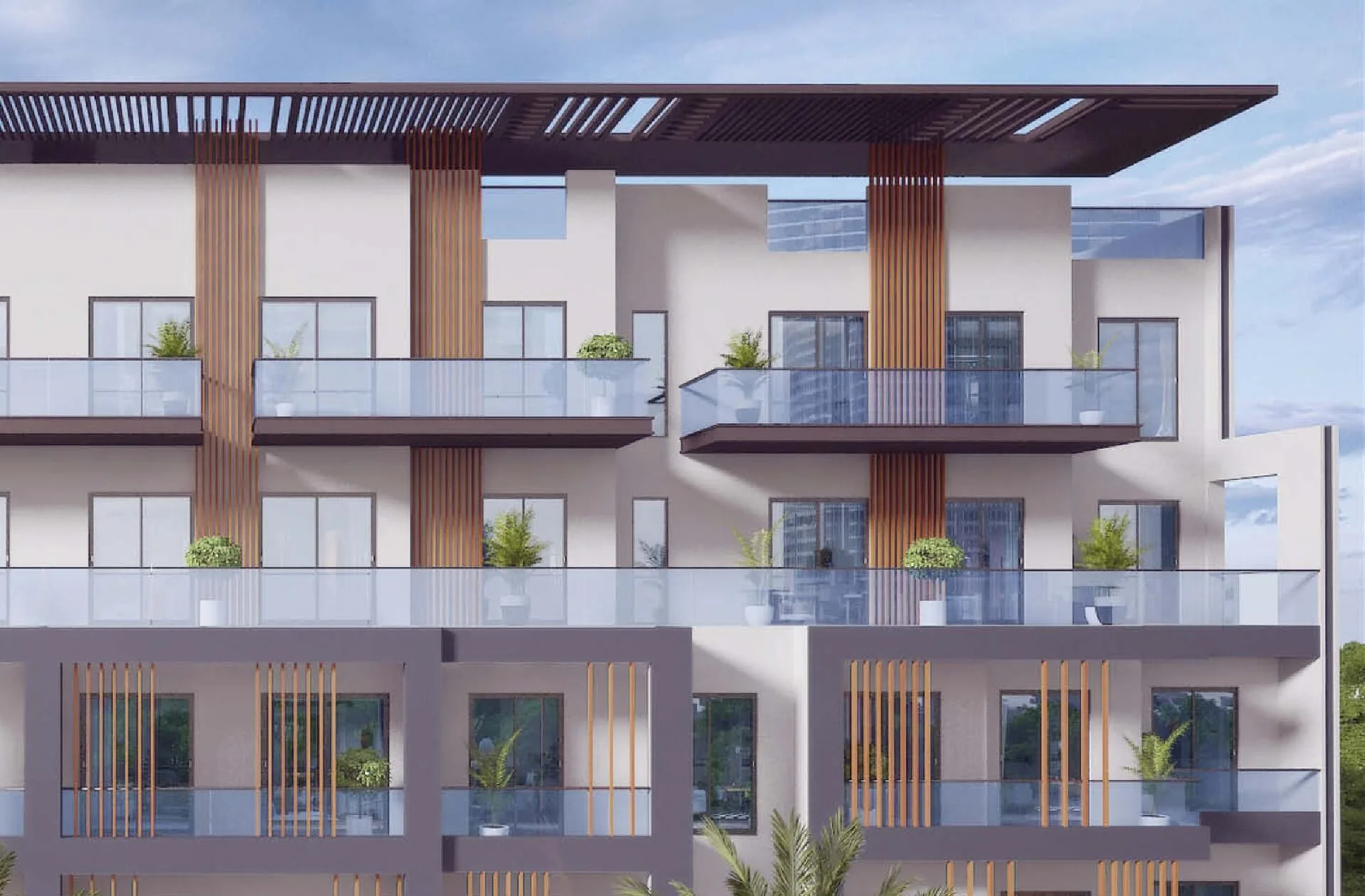 Верхние этажи Enaya Residences: просторные террасы с растениями