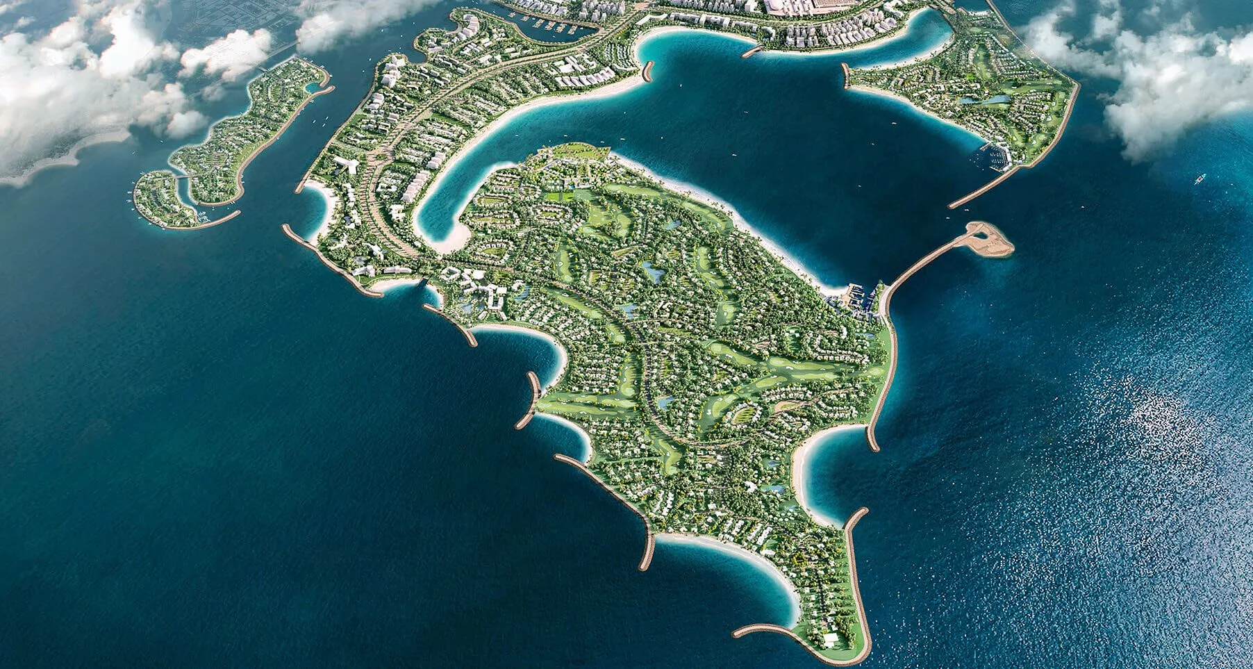 Острова Dubai Islands с высоты: пляжи и зелень